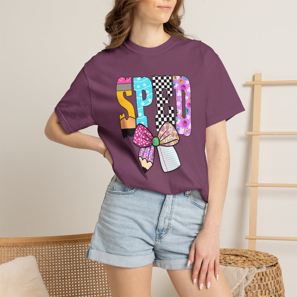 Spring Pencil Bow T-Shirt — Cute Colorful 'SPRING' Graphic Tee
