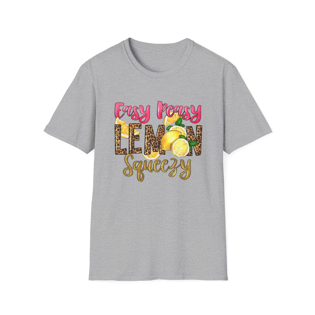 Easy Peasy Lemon Squeezy T-Shirt — Cute Lemon Graphic Tee with Leopard Print Accents