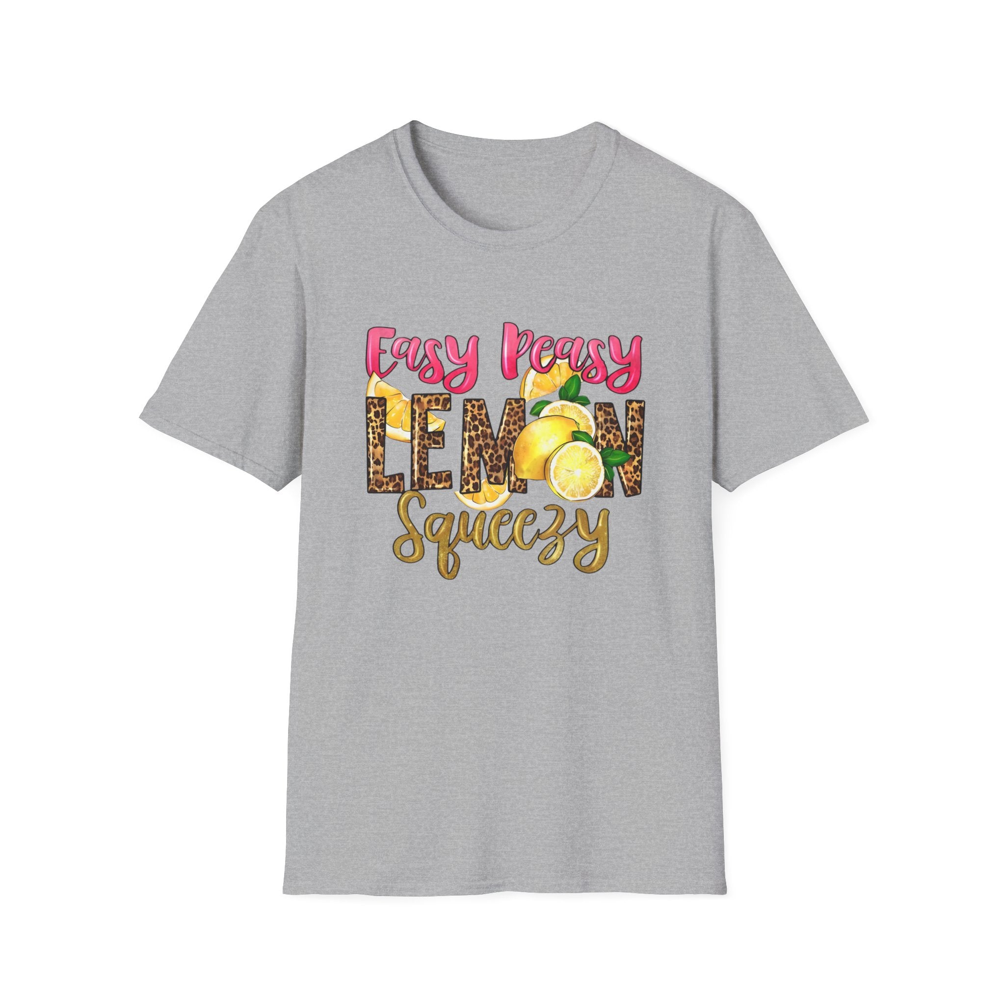 Easy Peasy Lemon Squeezy T-Shirt — Cute Lemon Graphic Tee with Leopard Print Accents