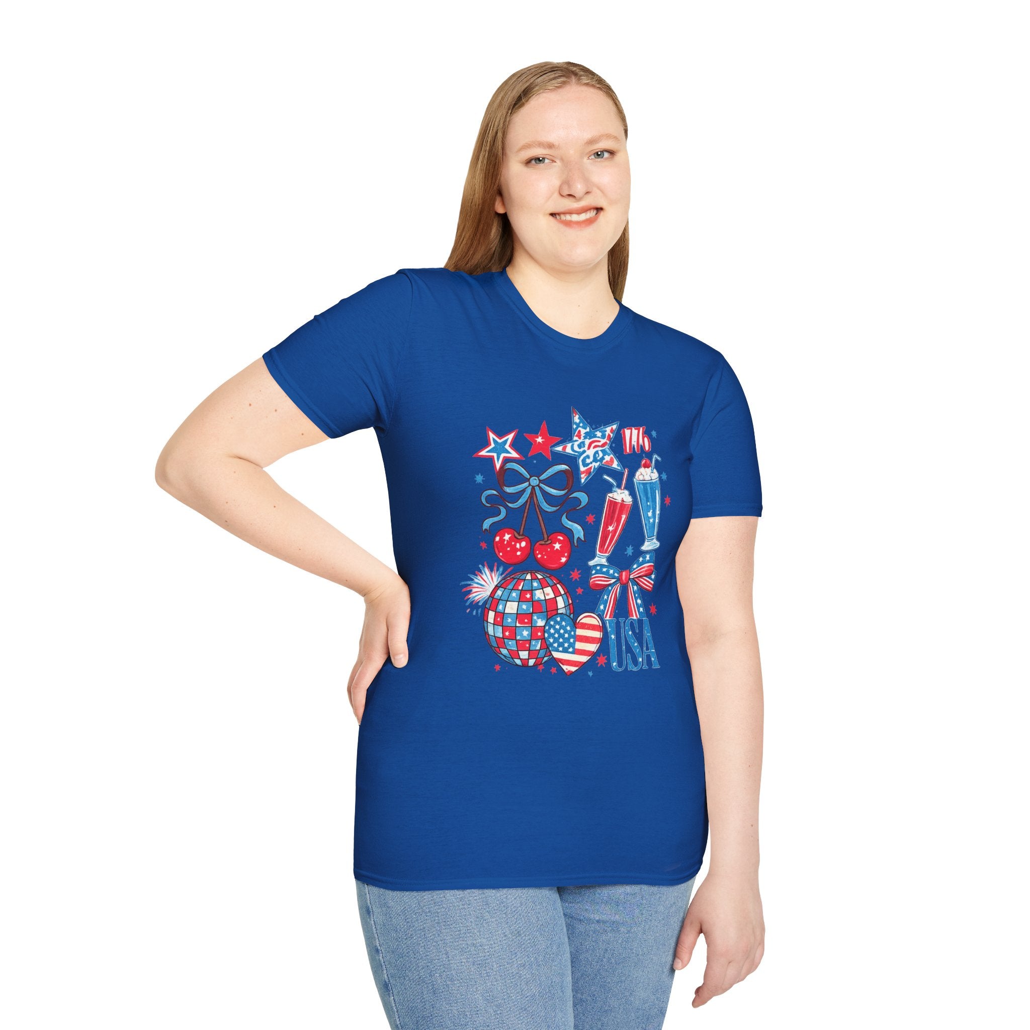 Patriotic 4th of July T-Shirt — USA 1776 Red White Blue Cherry & Soda Design