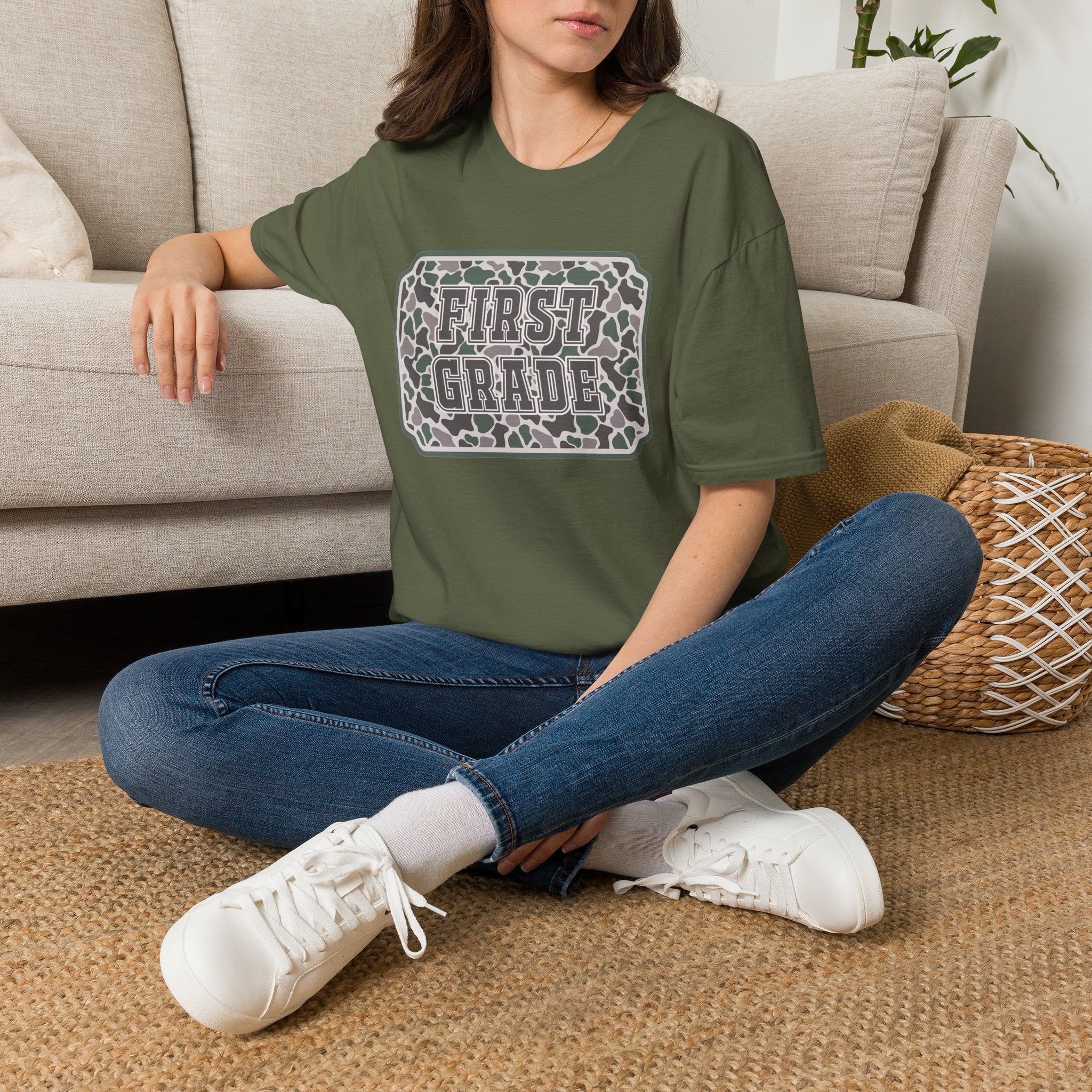 First Grade Camo T-Shirt — 'FIRST GRADE' School Teacher / Back-to-School Shirt