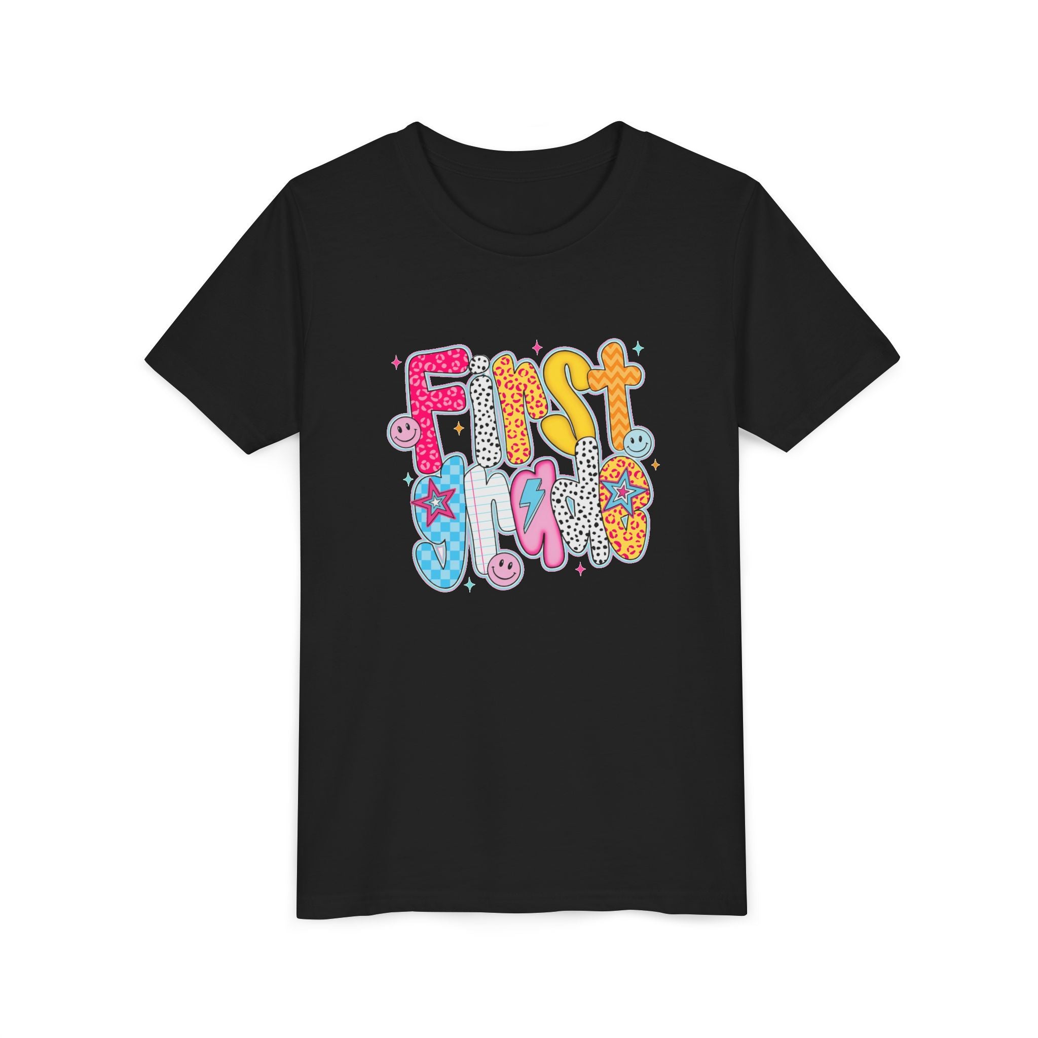 First Grade Youth Tee — Colorful Back-to-School Graphic Shirt