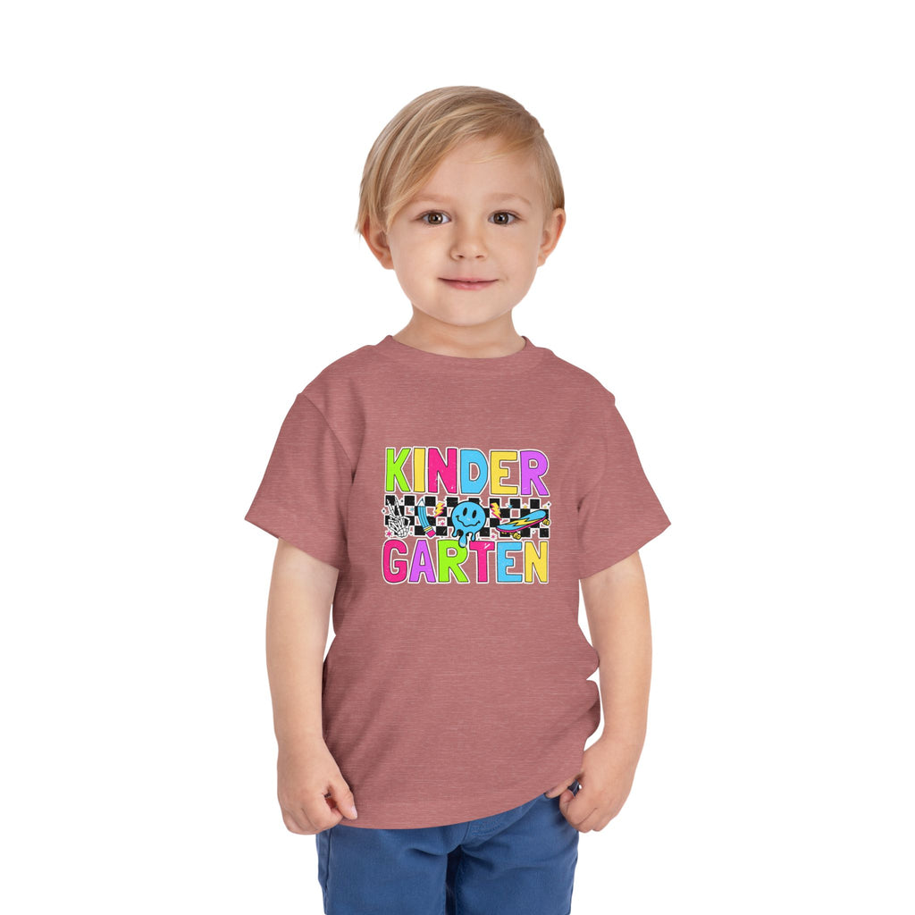 KinderGarten Toddler Tee - Colorful Checker Smiley Back-to-School Shirt