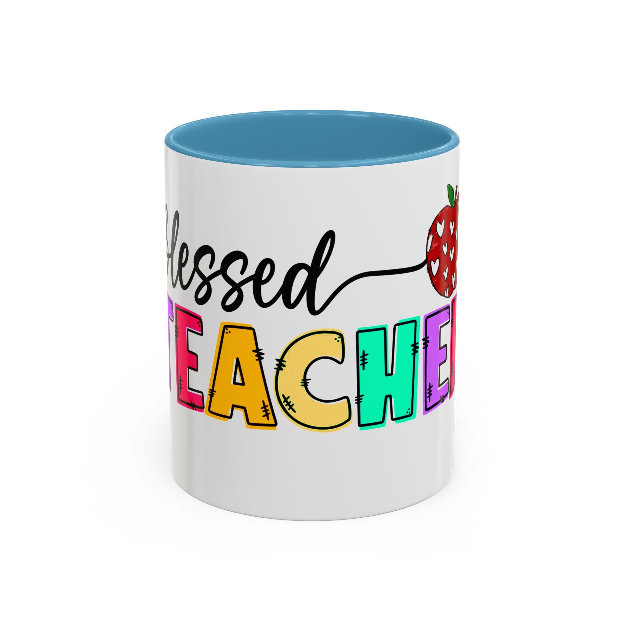 Blessed Teacher Accent Coffee Mug – Colorful Apple Design (11/15oz)
