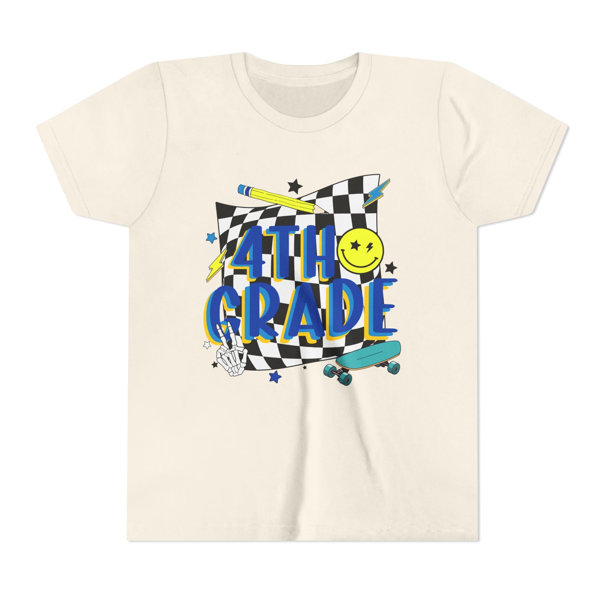 4th Grade Youth Tee — Retro Skateboard Smiley Back-to-School Shirt