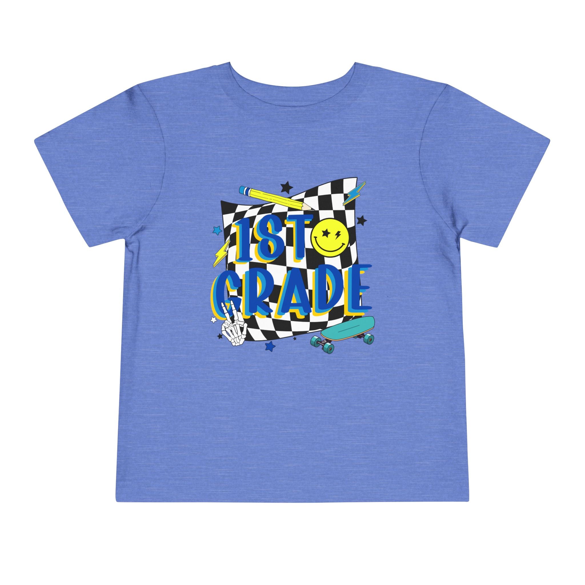 1st Grade Toddler Tee - Back-to-School Smile Skateboard Design