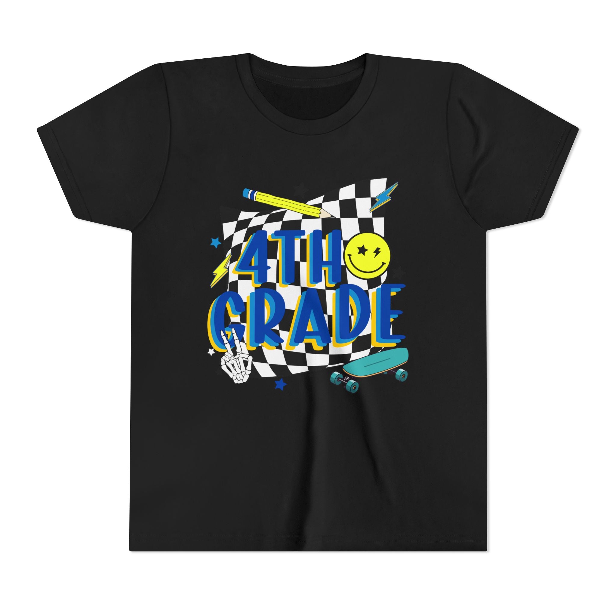 4th Grade Youth Tee — Retro Skateboard Smiley Back-to-School Shirt