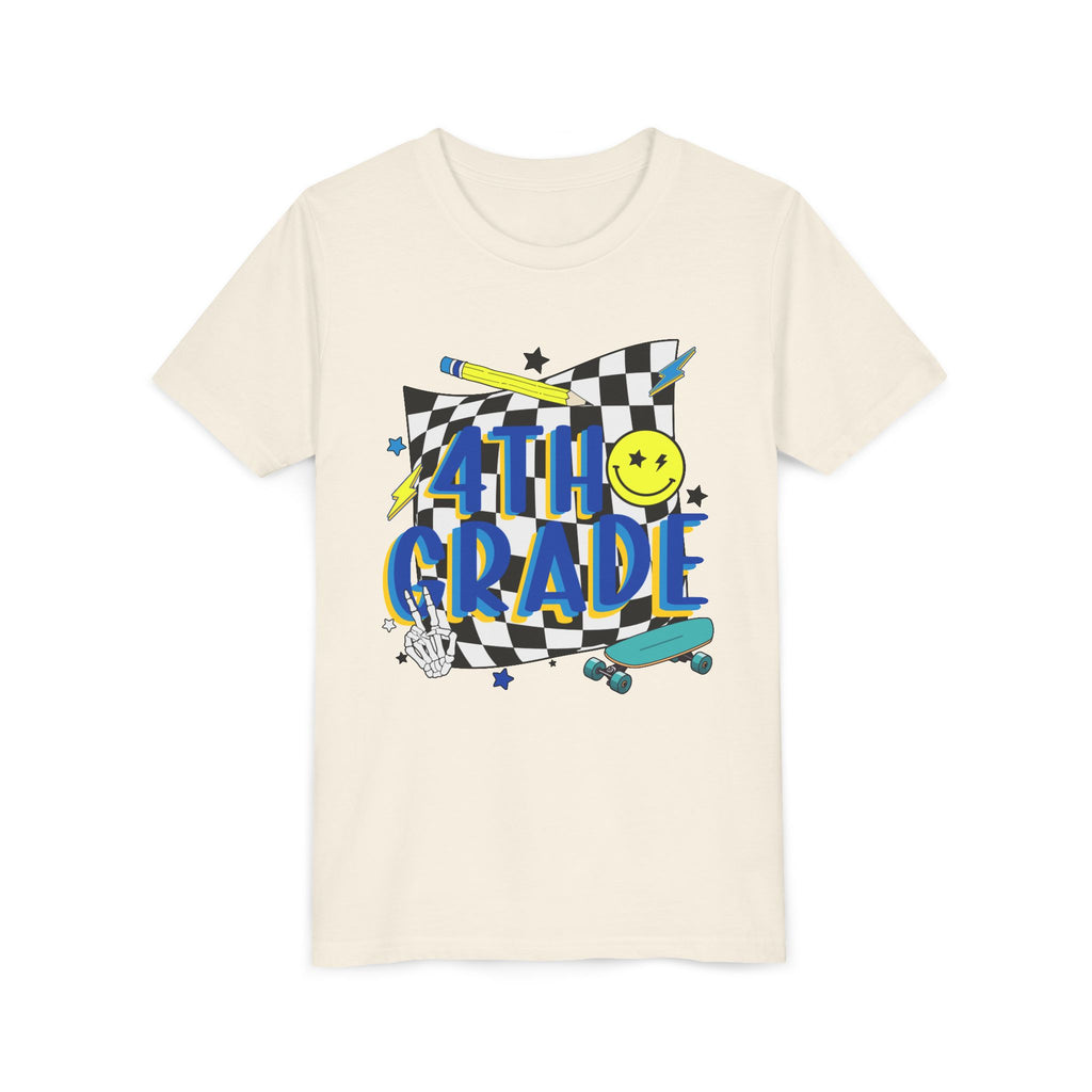 4th Grade Youth Tee — Retro Skateboard Smiley Back-to-School Shirt