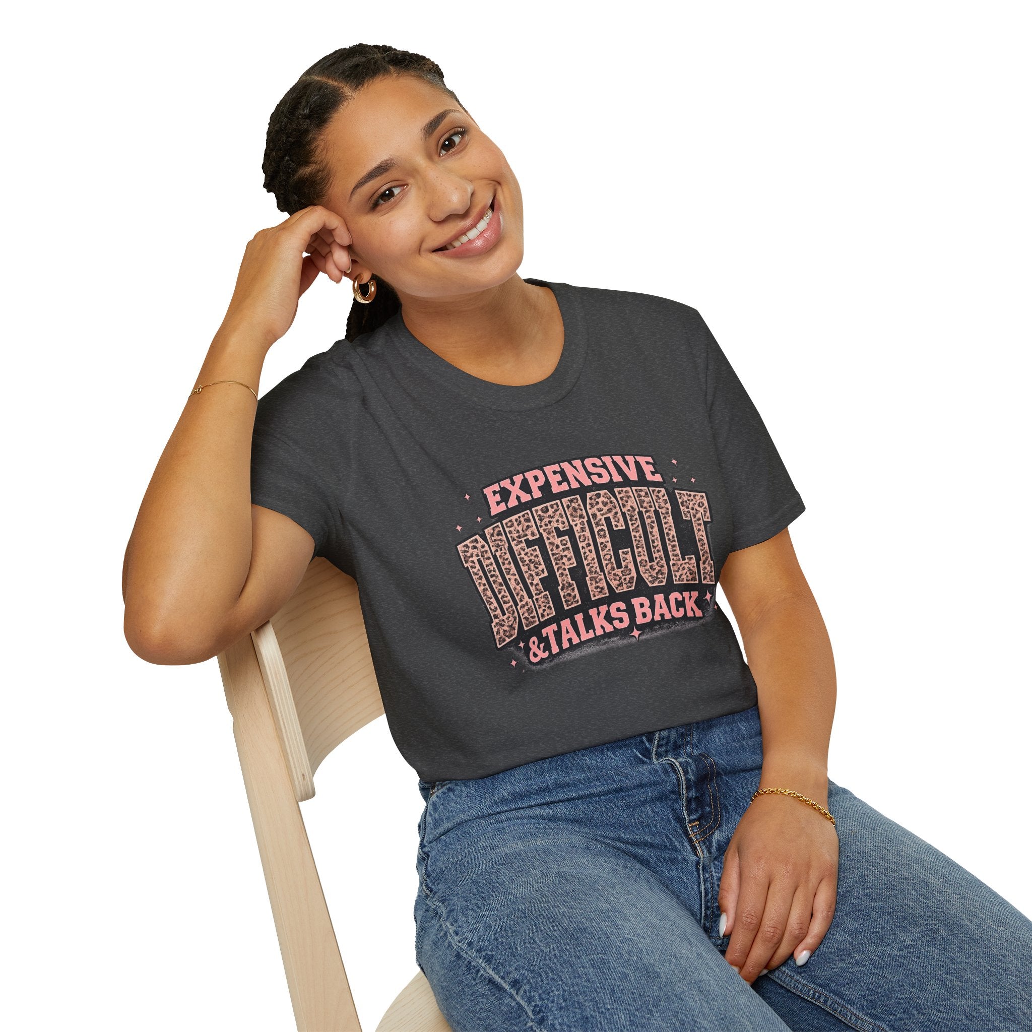 Difficult Talks Back Leopard Graphic T-Shirt — "Expensive Difficult" Feminine Attitude Tee