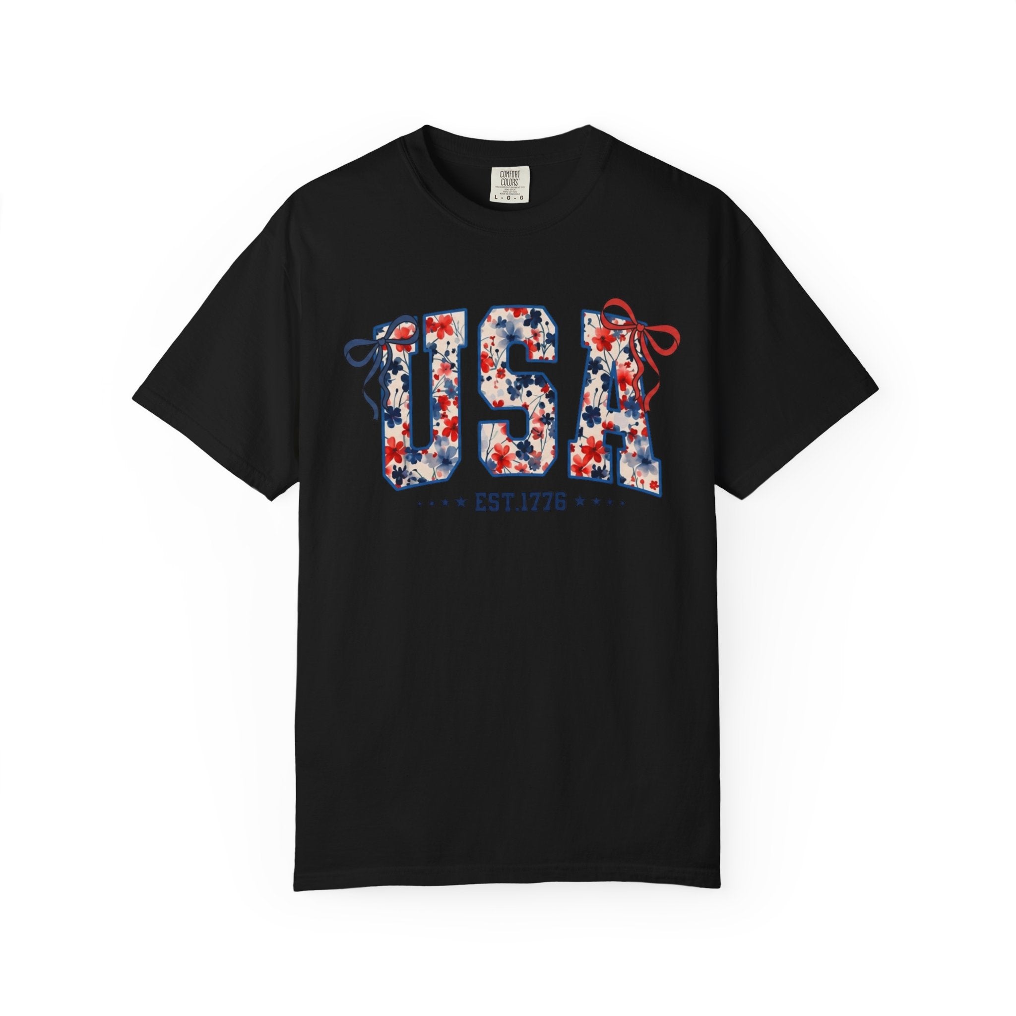 USA Floral Graphic T-Shirt — EST.1776 Patriotic Fourth of July Tee