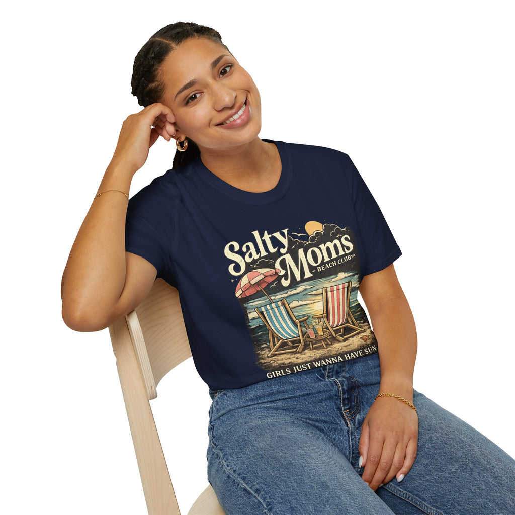 Salty Moms Beach Club T-Shirt — Vintage Coastal Mom Tee