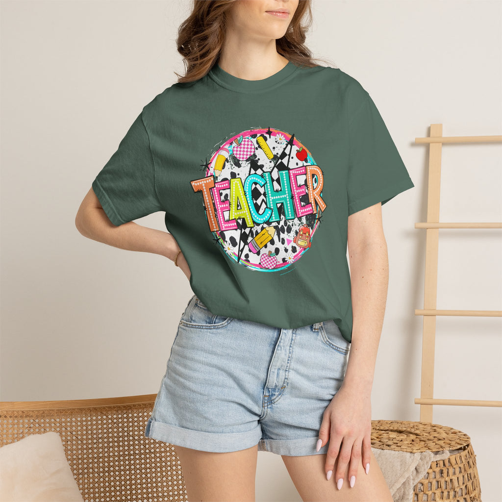 Teacher Graphic T-Shirt — Colorful School Supplies Design