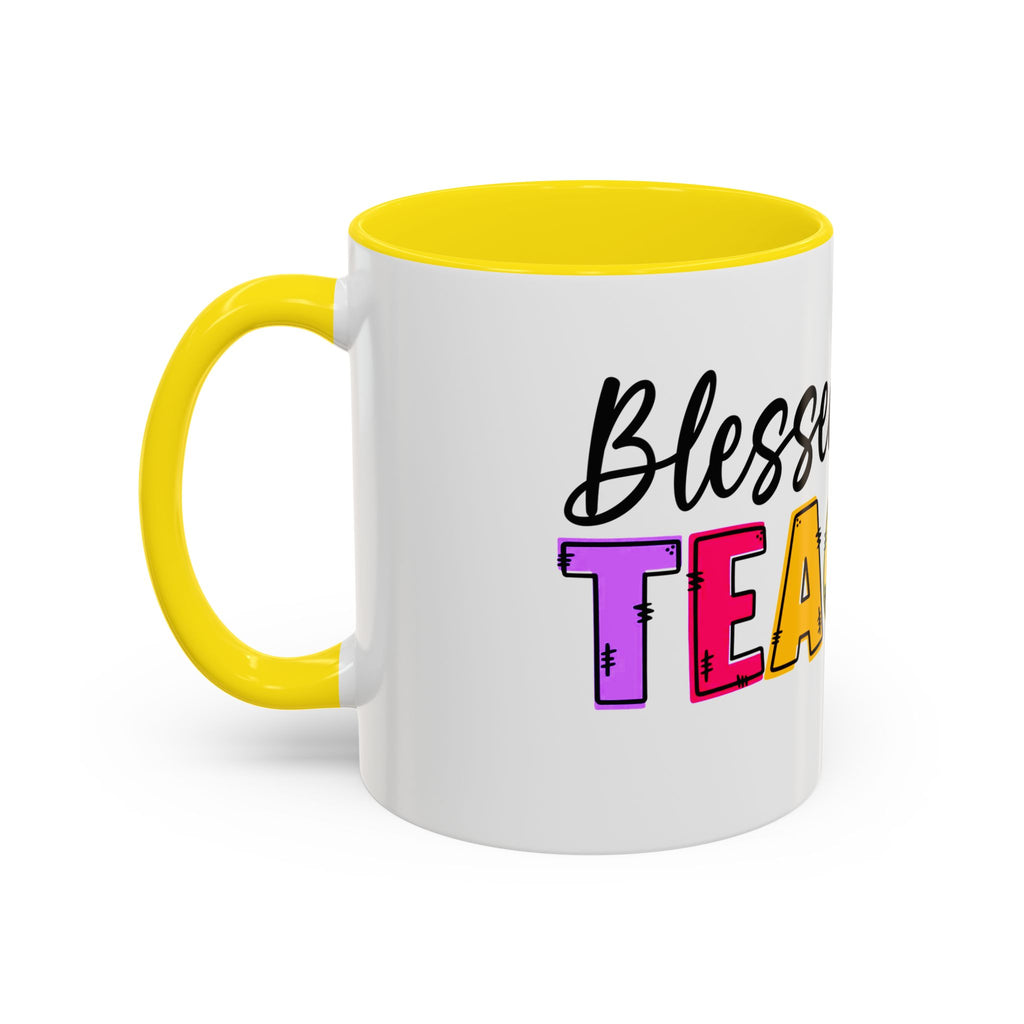 Blessed Teacher Accent Coffee Mug – Colorful Apple Design (11/15oz)