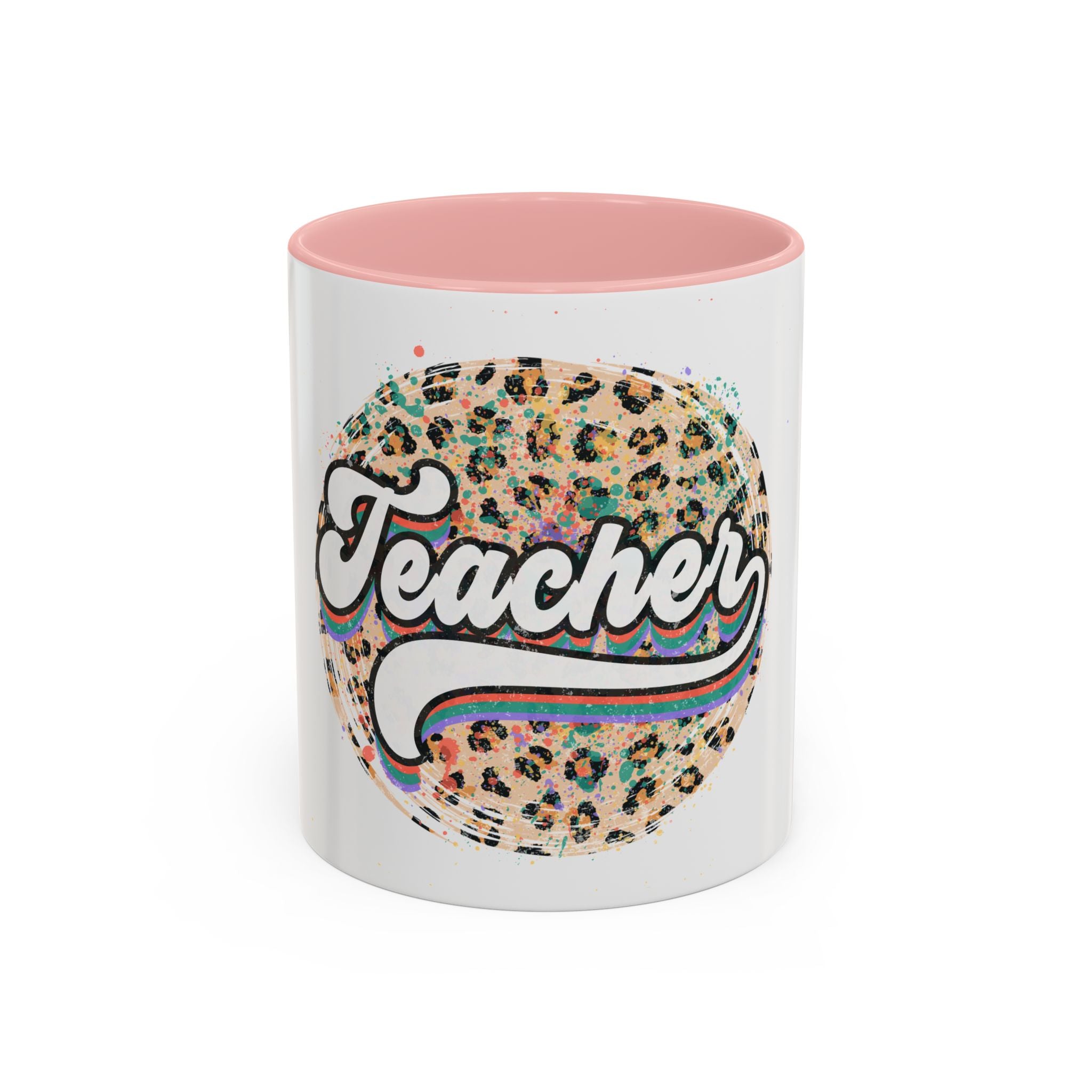 Teacher Leopard Print Accent Coffee Mug – Retro Script Teacher Gift (11/15oz)