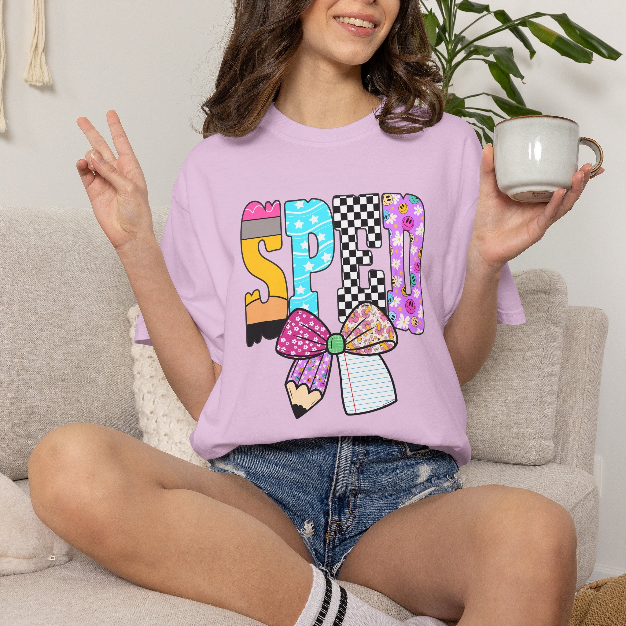 Spring Pencil Bow T-Shirt — Cute Colorful 'SPRING' Graphic Tee