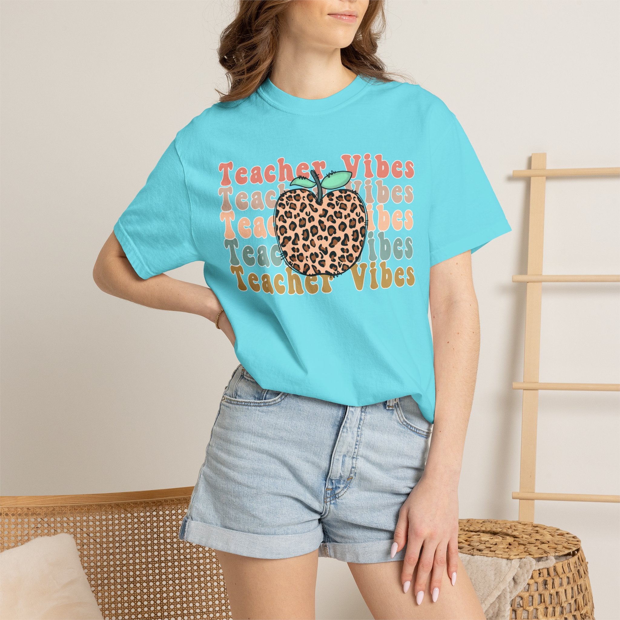 Teacher Vibes Leopard Apple T-Shirt
