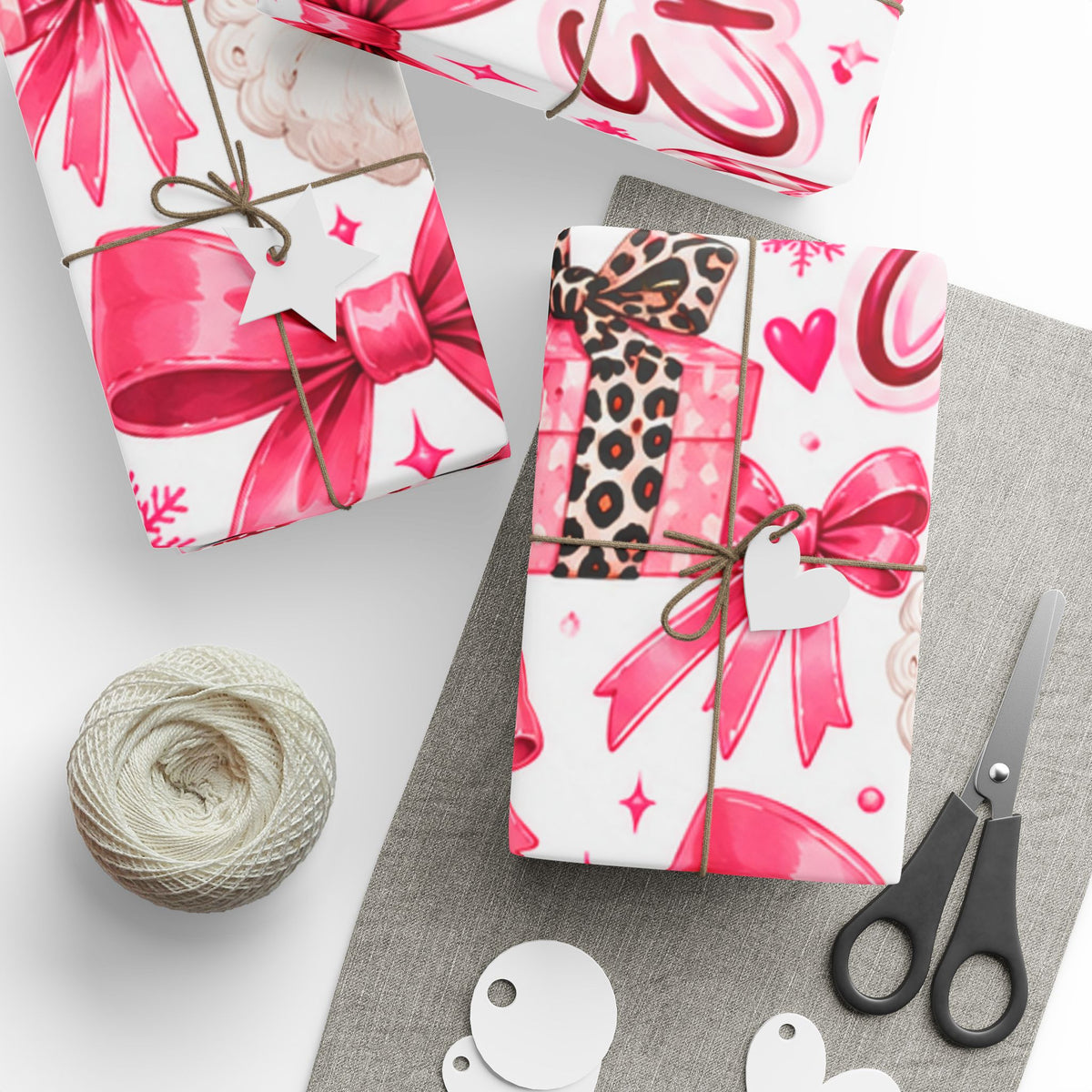 Personalized Christmas Wrapping Paper with Santa, Trees & Bows
