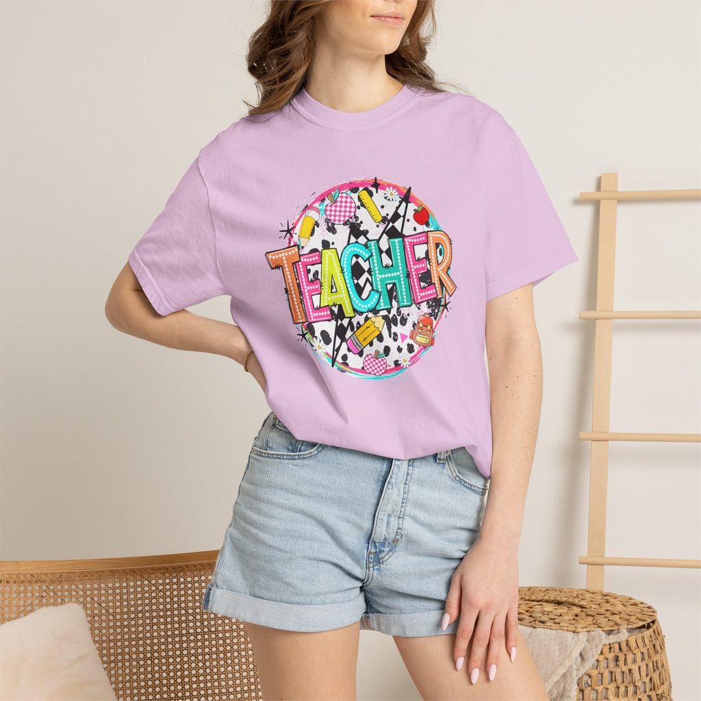 Teacher Graphic T-Shirt — Colorful School Supplies Design
