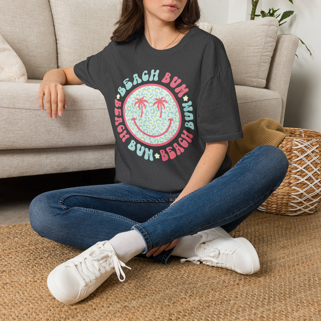 Beach Bum Smiley T-Shirt — Pastel Palm Tree Graphic