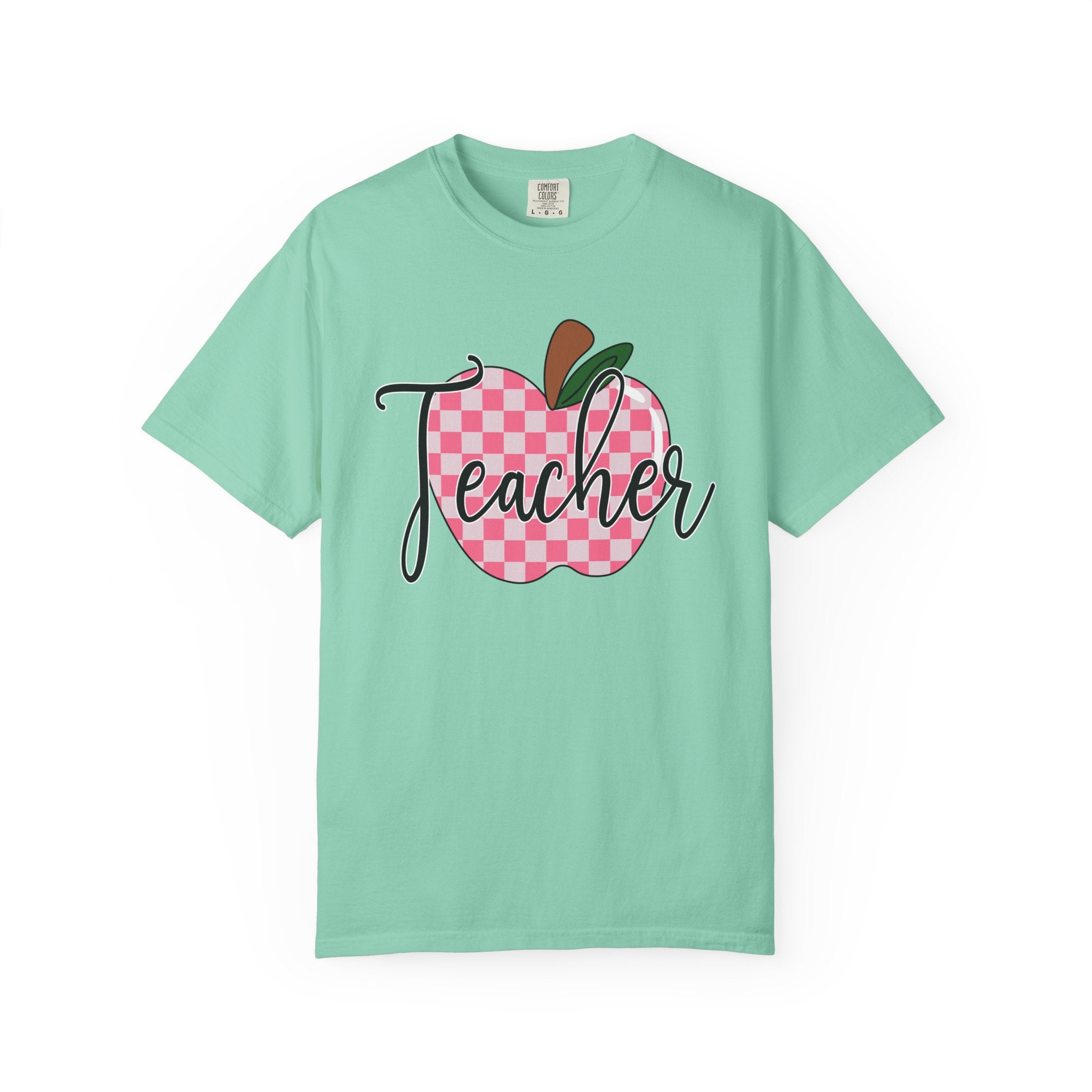 Teacher Apple T-Shirt — Pink Checkered Apple Teacher Tee