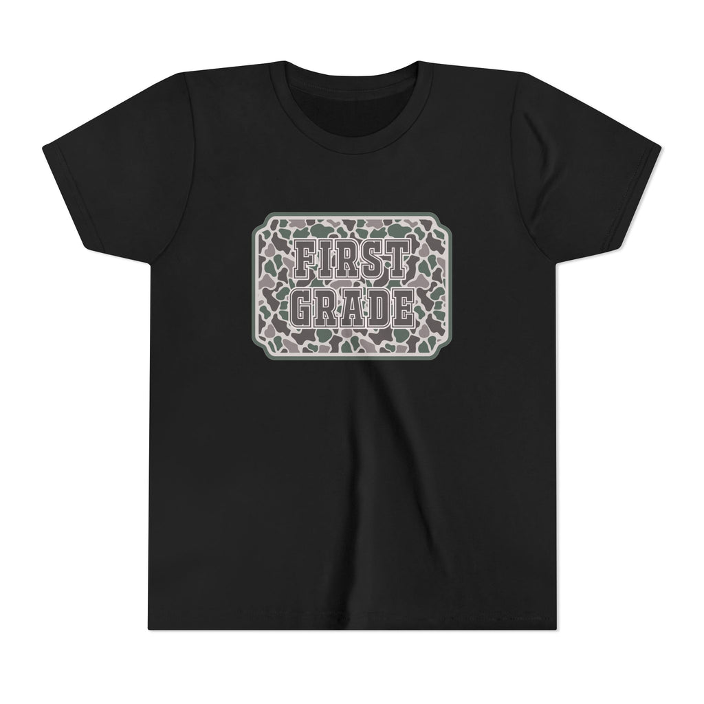 First Grade Tee — Camo Pattern Kids Back to School Shirt