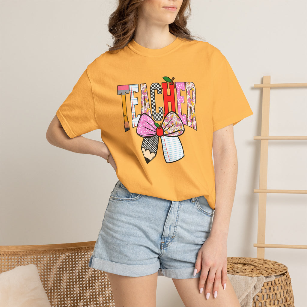 Teacher Graphic T-Shirt — Colorful Pencil & Bow Design