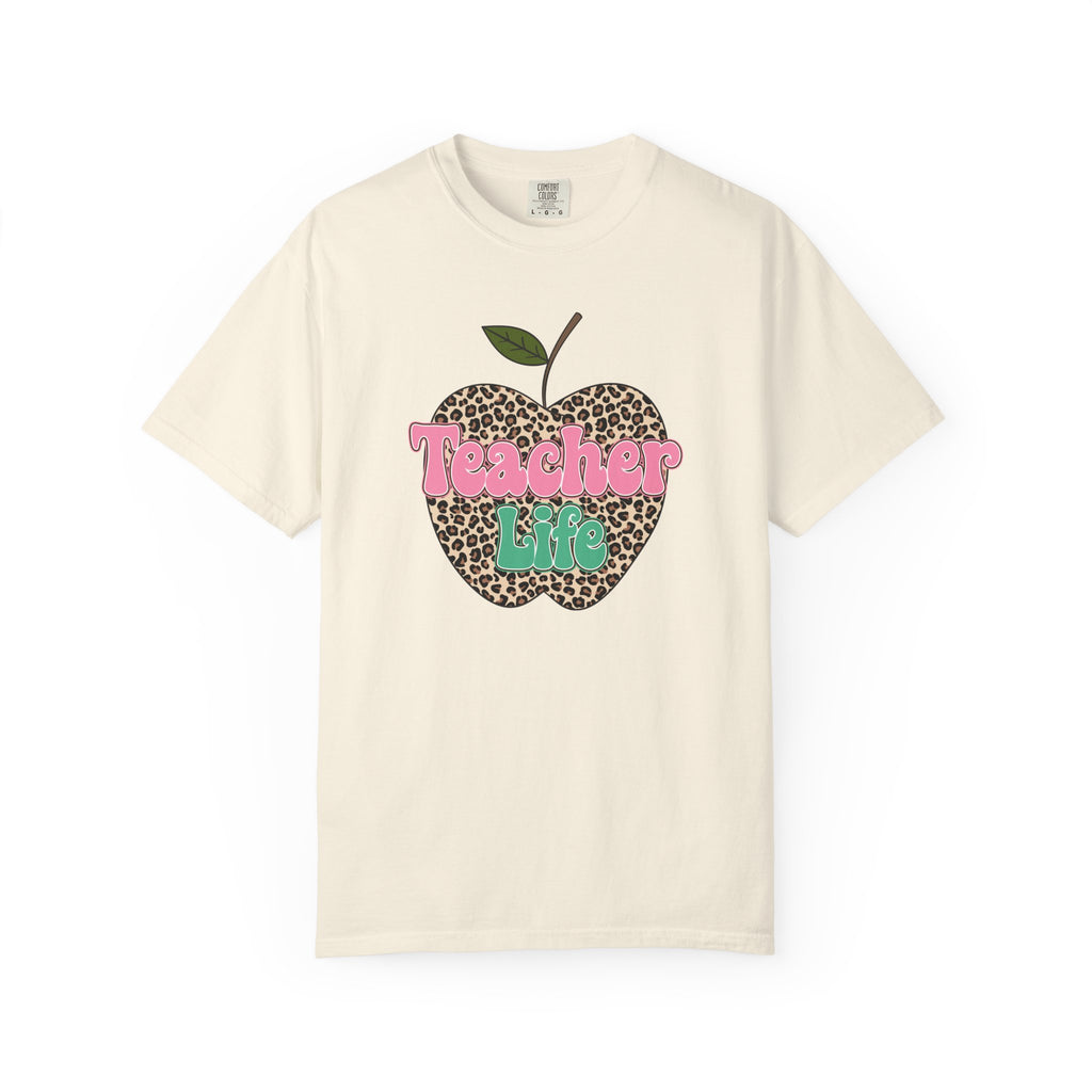 Teacher Life T-Shirt — Leopard Apple Graphic Tee for Educators