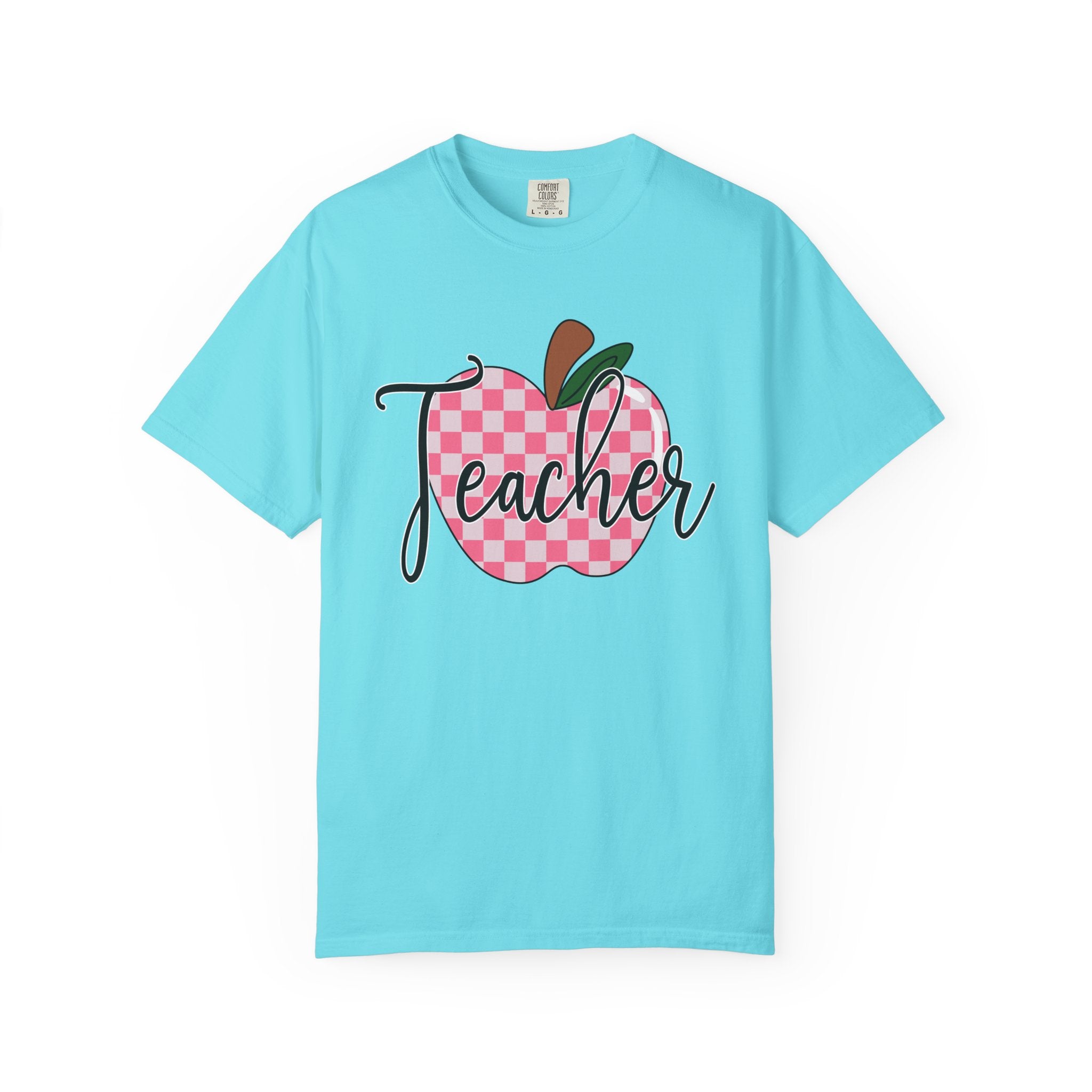 Teacher Apple T-Shirt — Pink Checkered Apple Teacher Tee