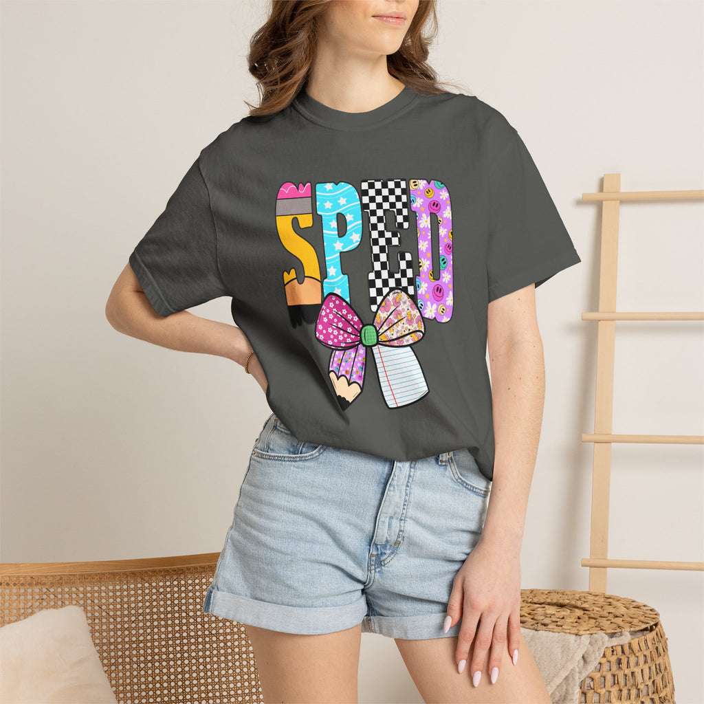 Spring Pencil Bow T-Shirt — Cute Colorful 'SPRING' Graphic Tee