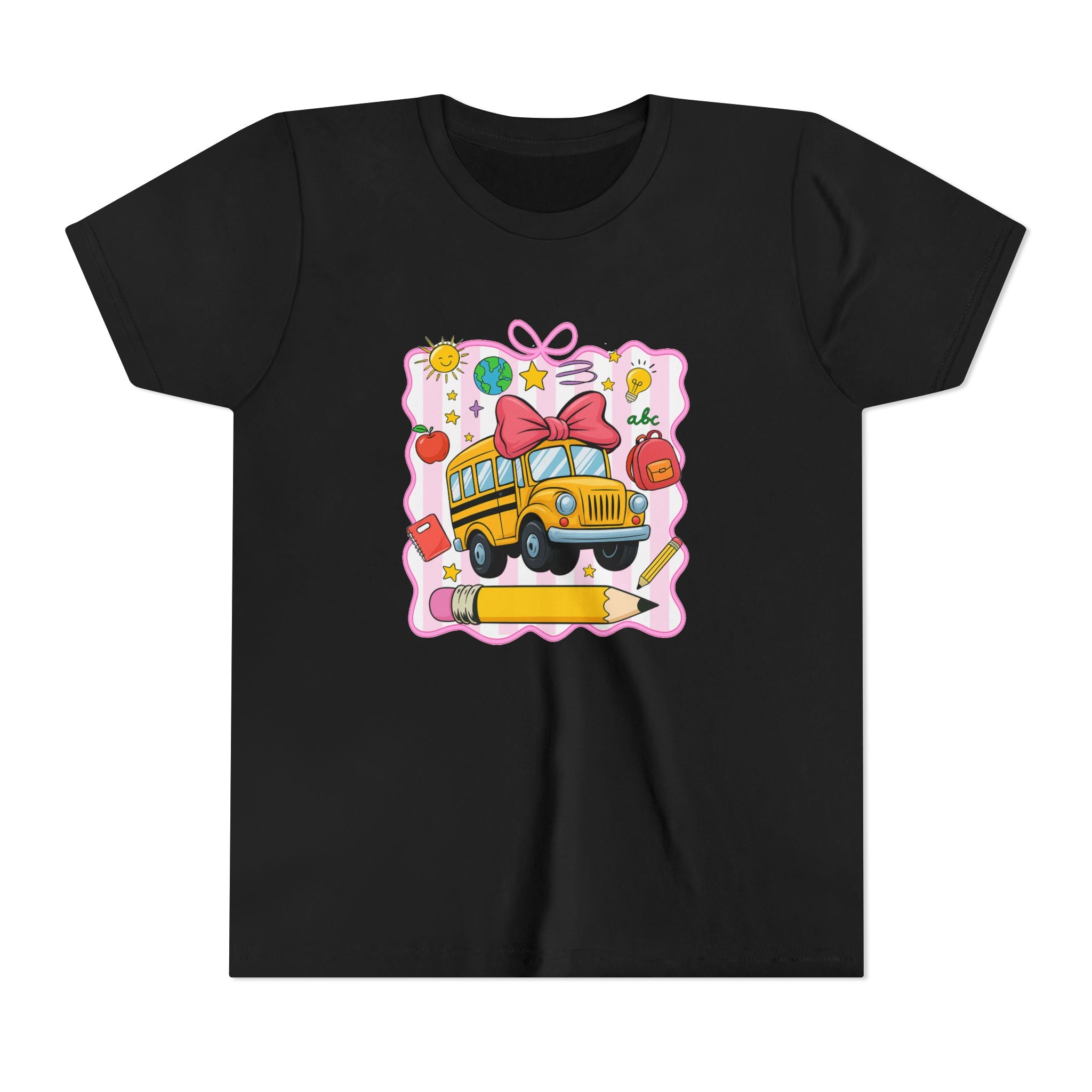 Youth Tee — Cute School Bus Back to School Kids Shirt (Pencil, Apple, Sun)