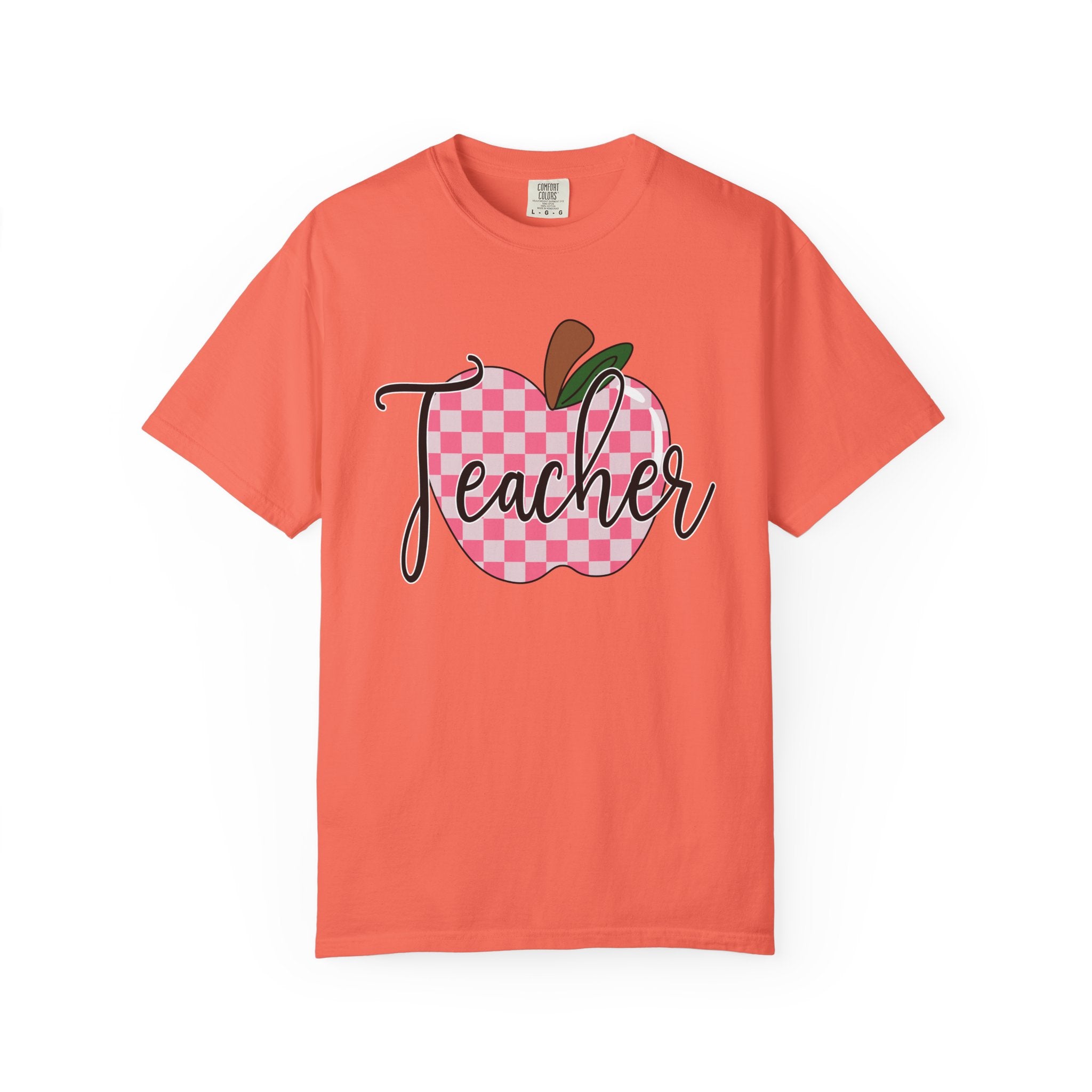 Teacher Apple T-Shirt — Pink Checkered Apple Teacher Tee