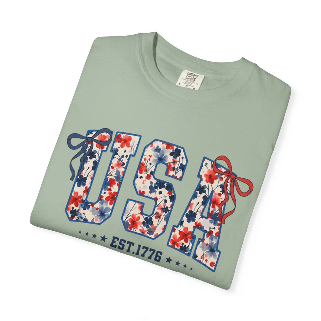 USA Floral Graphic T-Shirt — EST.1776 Patriotic Fourth of July Tee