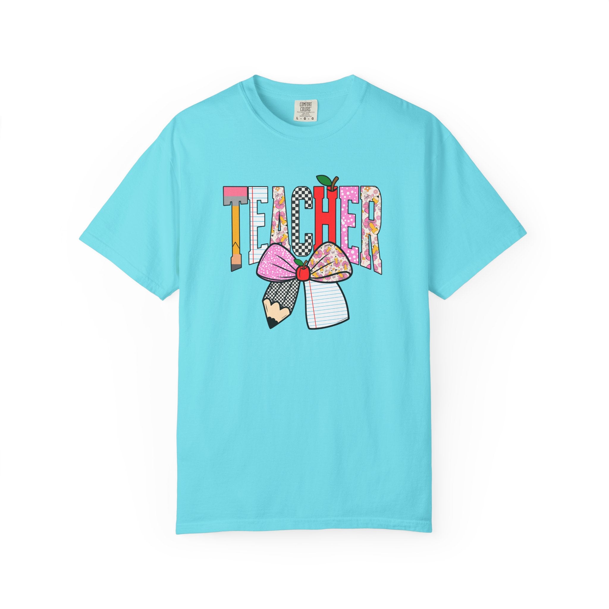 Teacher Graphic T-Shirt — Colorful Pencil & Bow Design