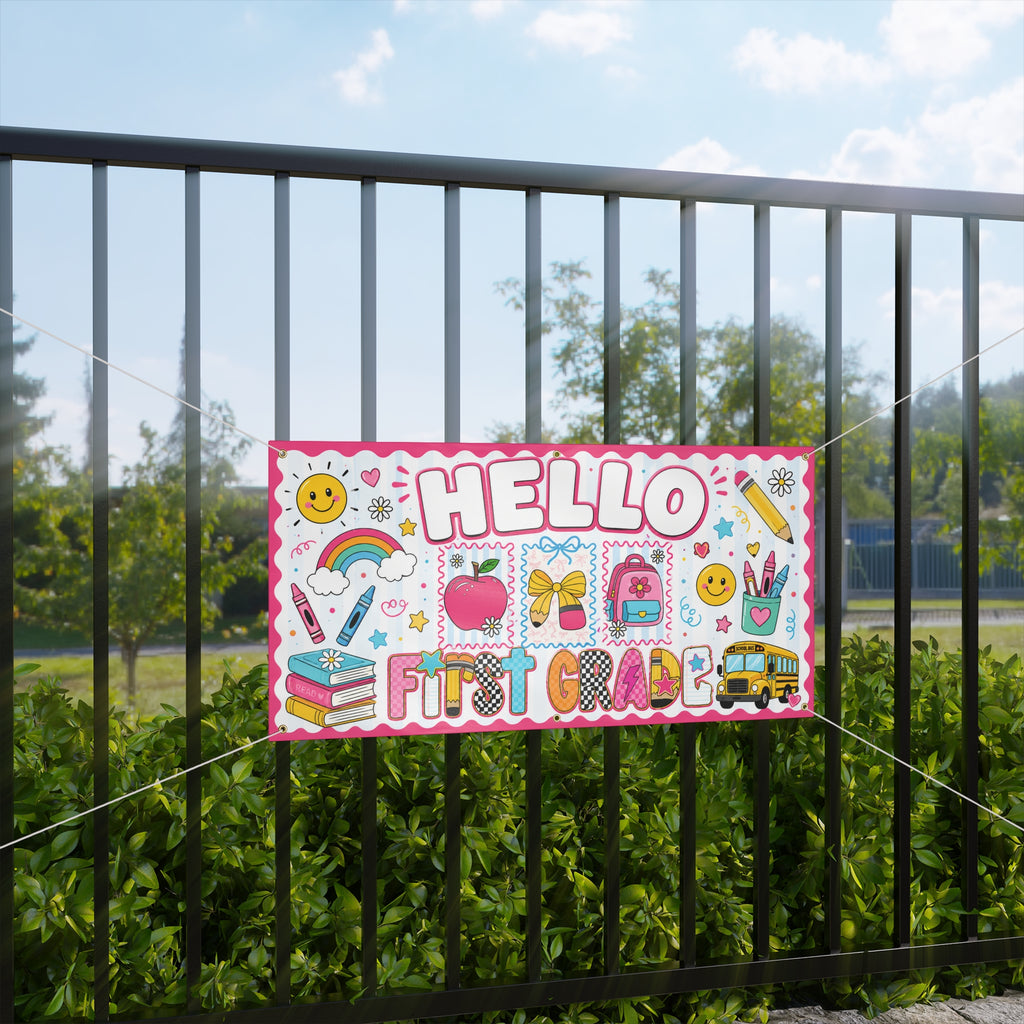 Hello First Grade Banner — Cute Back to School Classroom Decoration