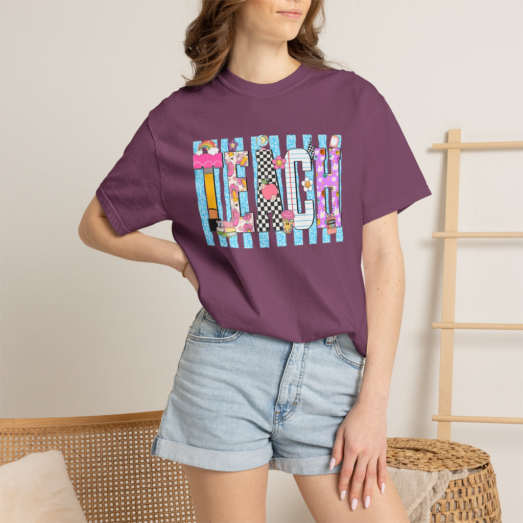 Teacher Stripe Patchwork T-Shirt