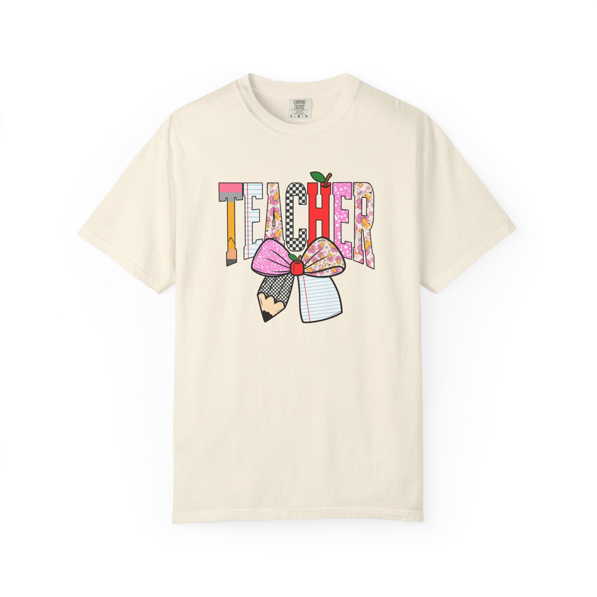 Teacher Graphic T-Shirt — Colorful Pencil & Bow Design