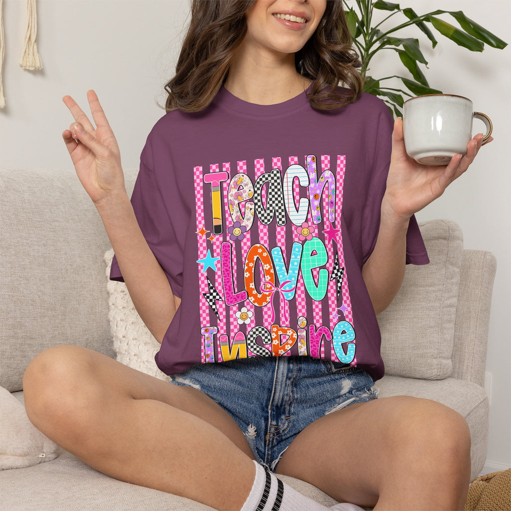 Teach Love Inspire T-Shirt — Colorful Positive Teacher Appreciation Tee