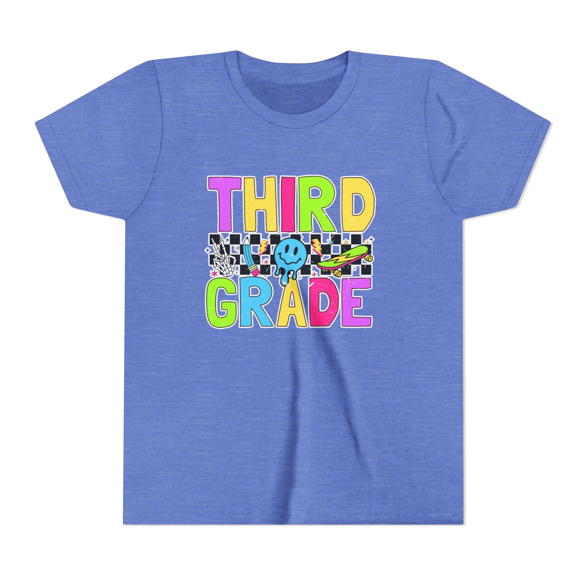 Third Grade Youth T‑Shirt — Colorful Checkerboard Smileback School Tee
