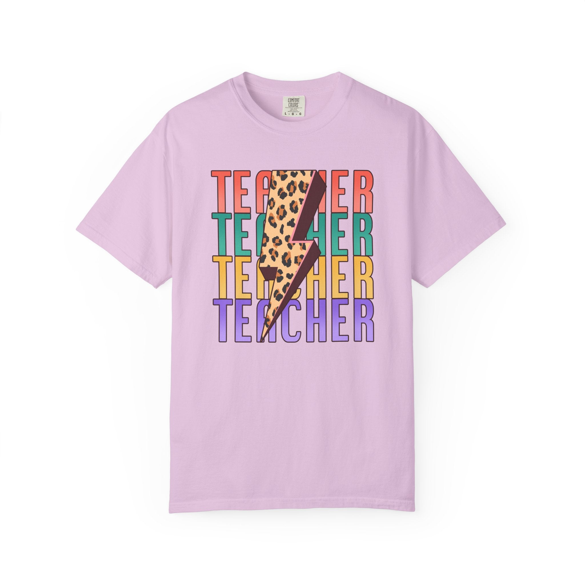 Teacher Lightning Bolt Leopard Print T‑Shirt — Colorful Retro Teacher Tee