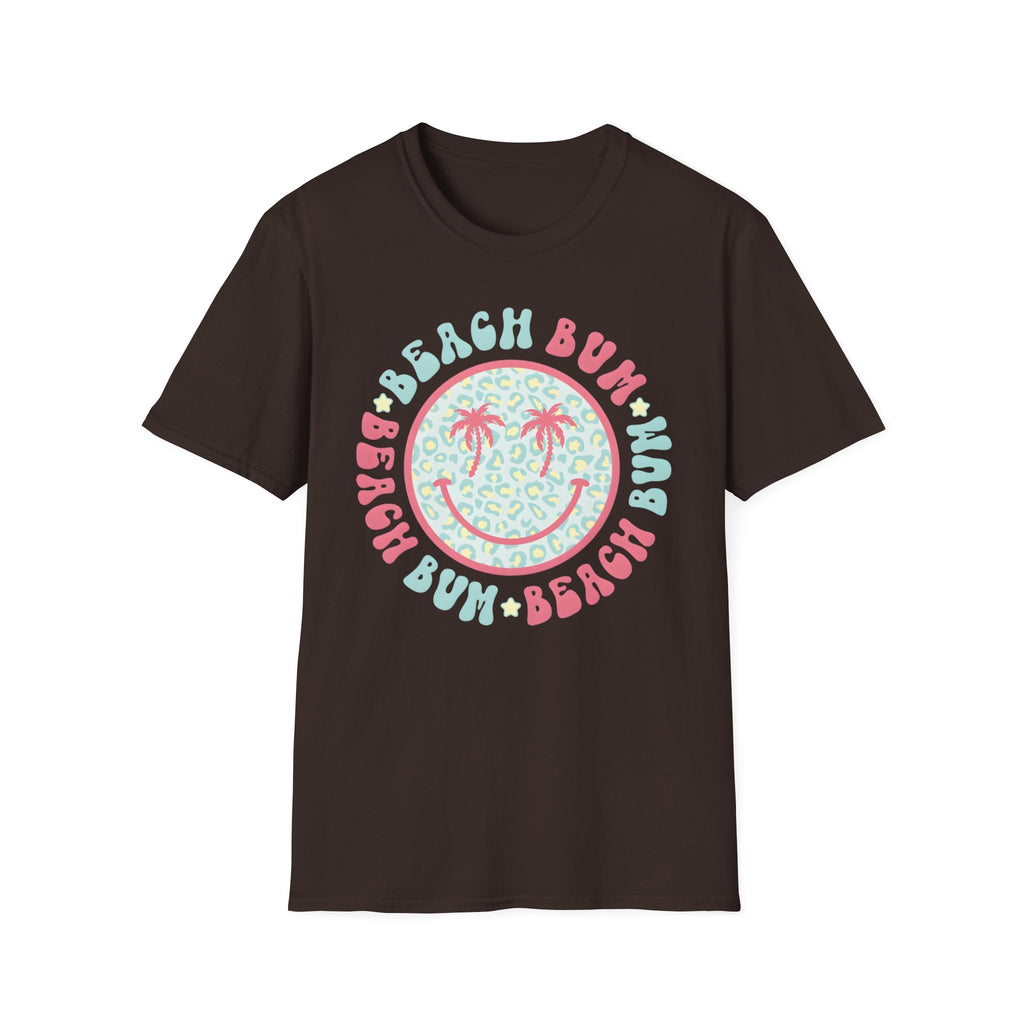 Beach Bum Smiley T-Shirt — Pastel Palm Tree Graphic