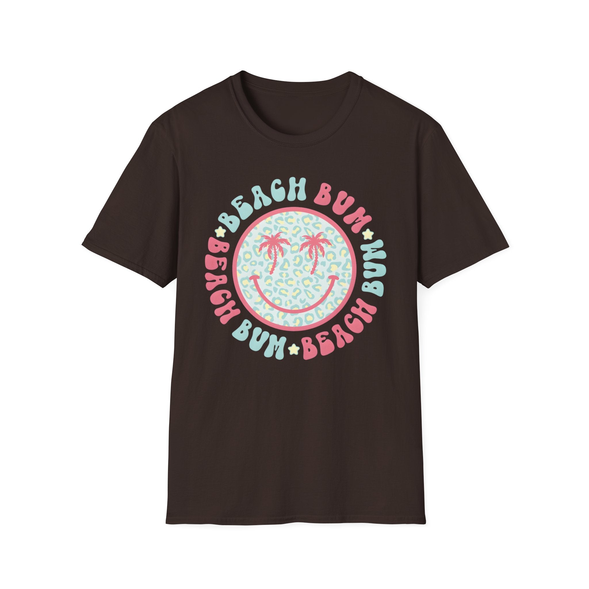 Beach Bum Smiley T-Shirt — Pastel Palm Tree Graphic
