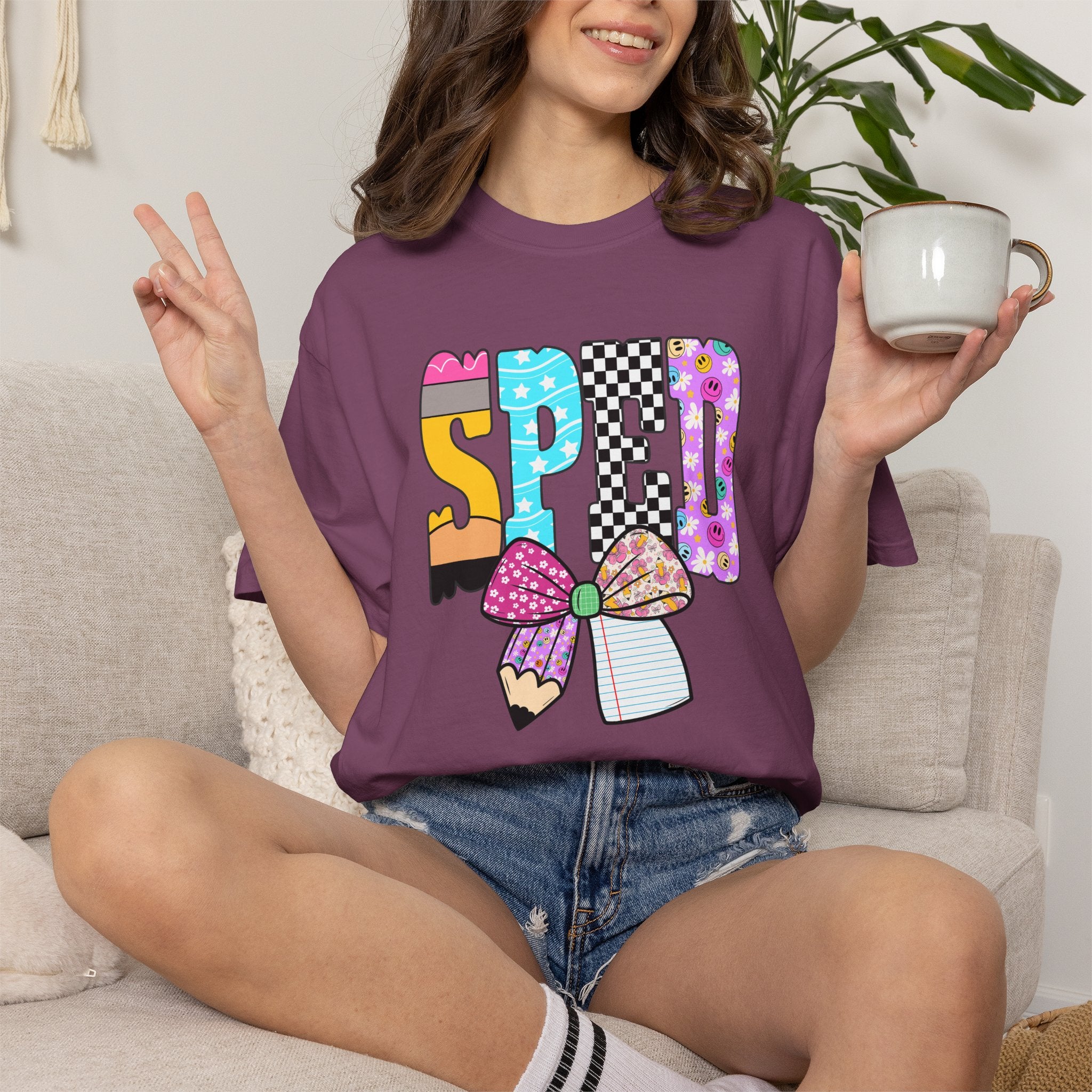 Spring Pencil Bow T-Shirt — Cute Colorful 'SPRING' Graphic Tee