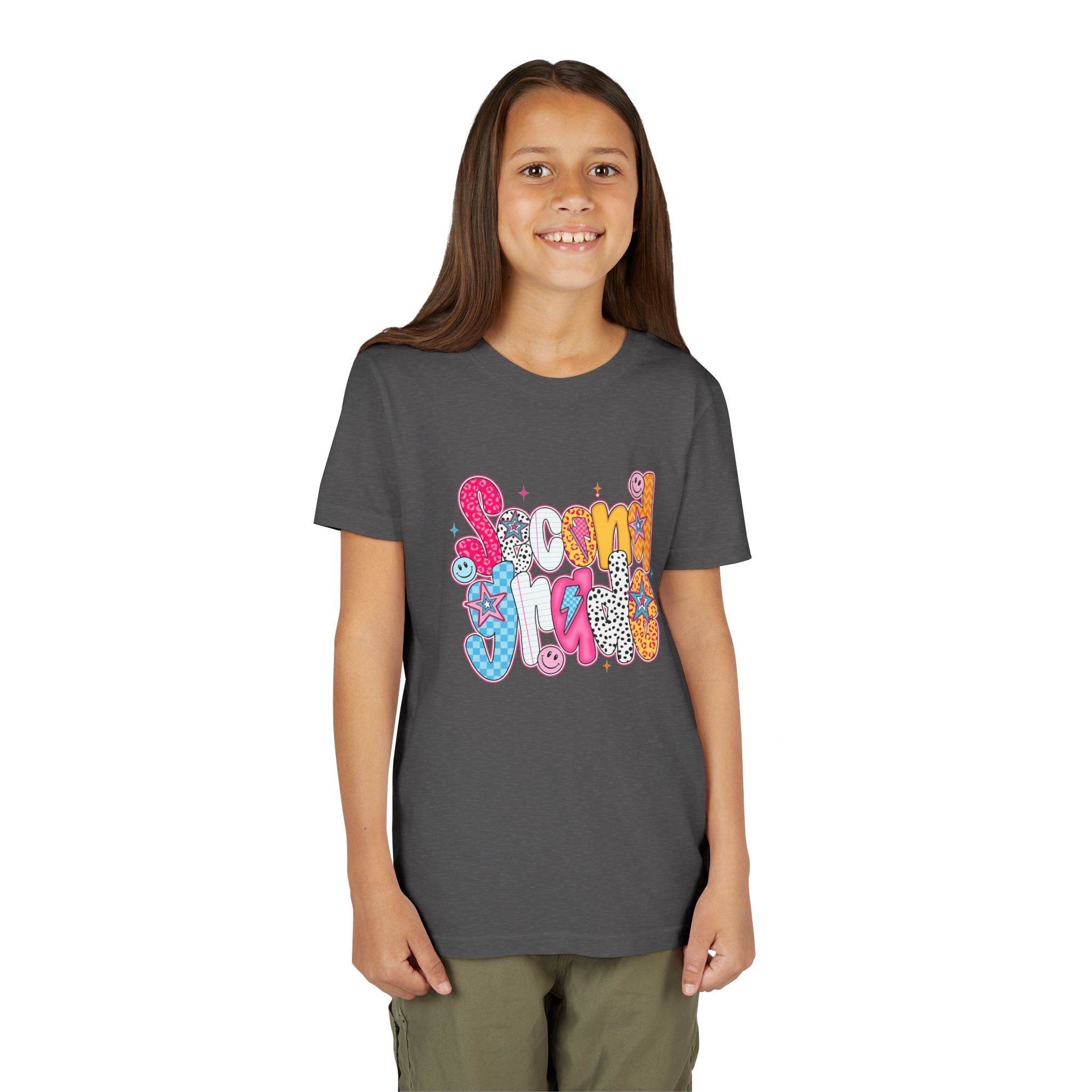 Youth Tee — Colorful 'Second Grade' Playful Retro Graphic