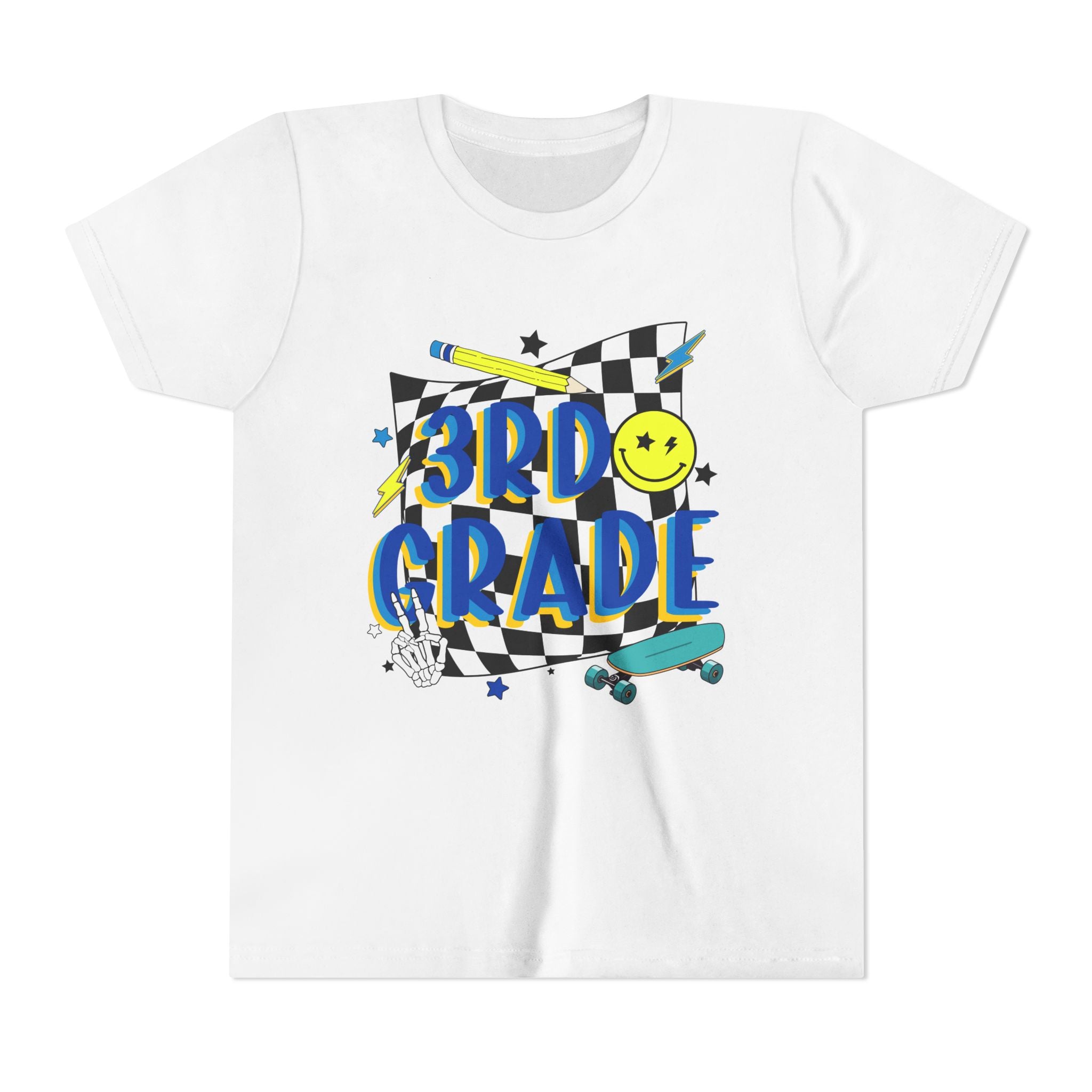 3rd Grade Youth Tee - Back-to-School Smiley Skateboard Design