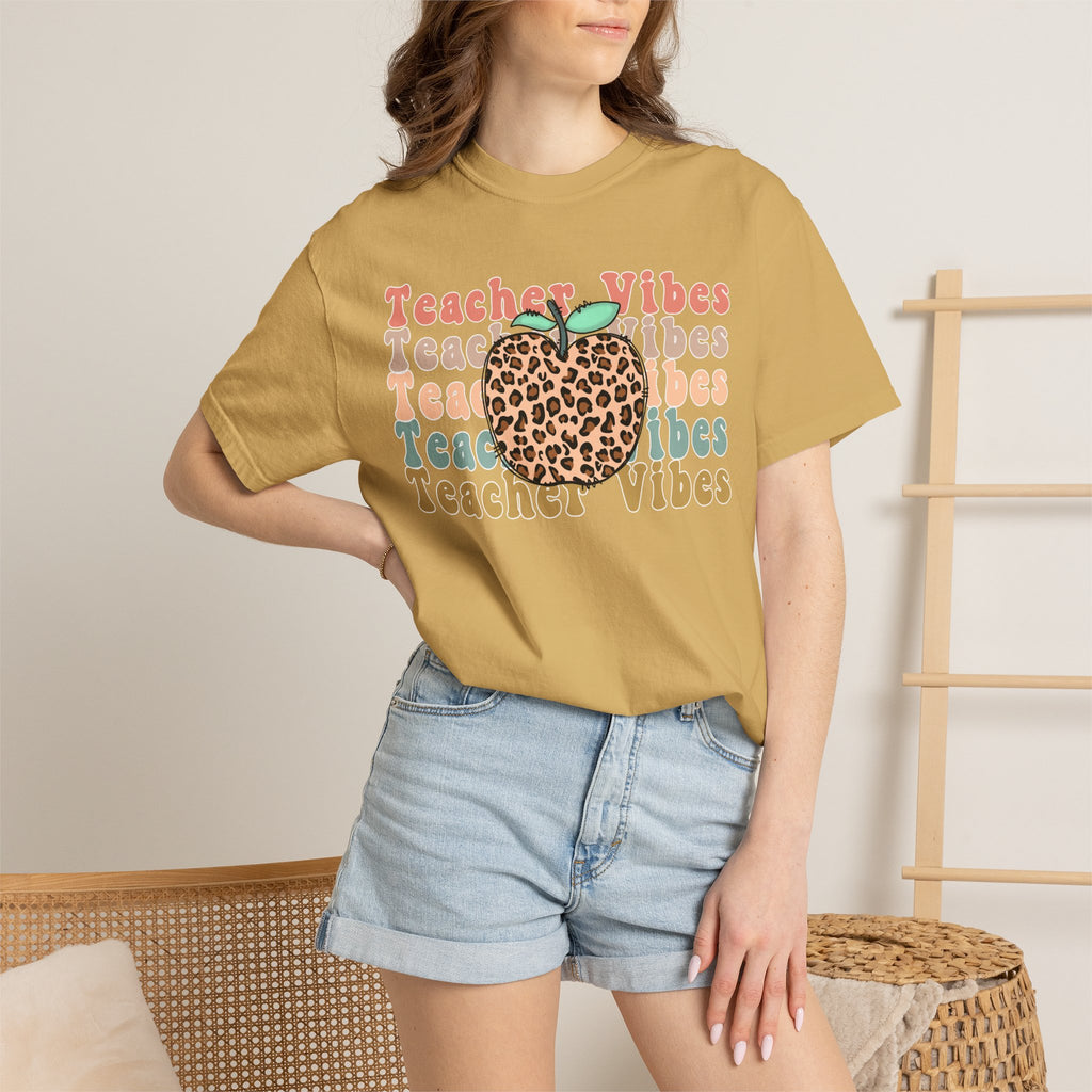 Teacher Vibes Leopard Apple T-Shirt