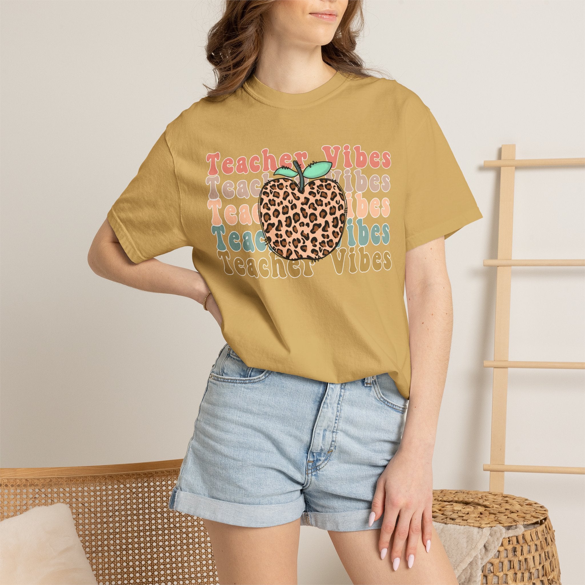 Teacher Vibes Leopard Apple T-Shirt