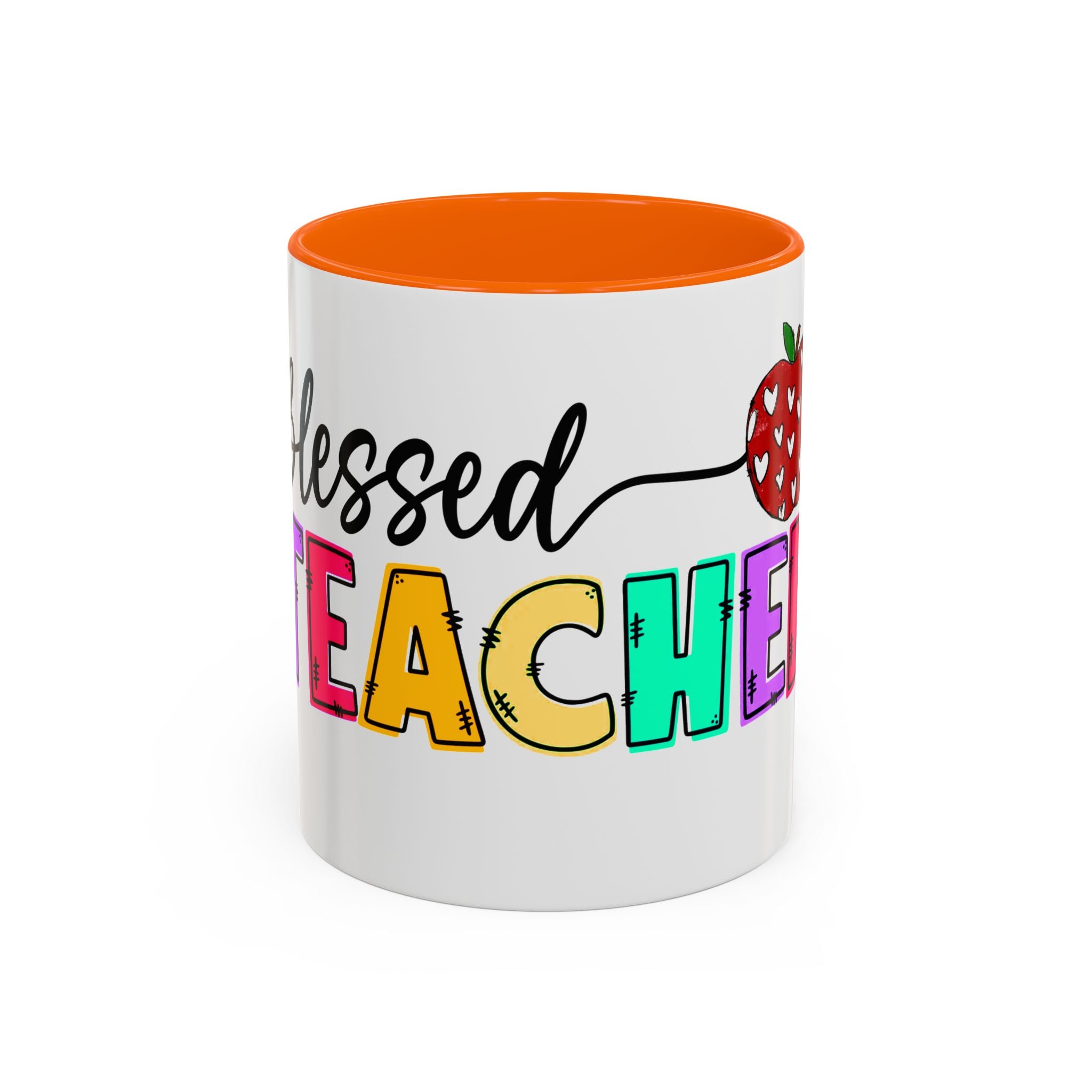 Blessed Teacher Accent Coffee Mug – Colorful Apple Design (11/15oz)