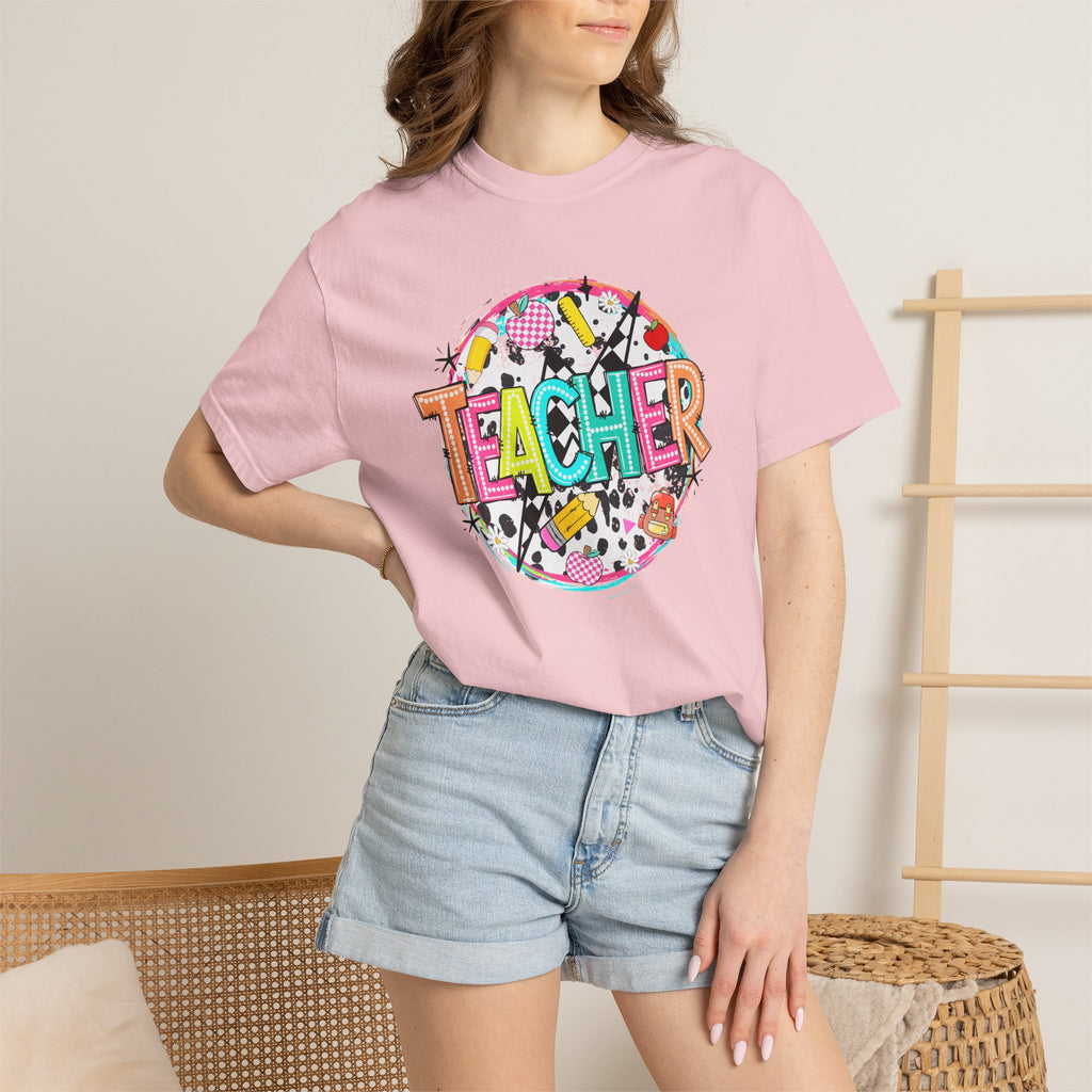 Teacher Graphic T-Shirt — Colorful School Supplies Design