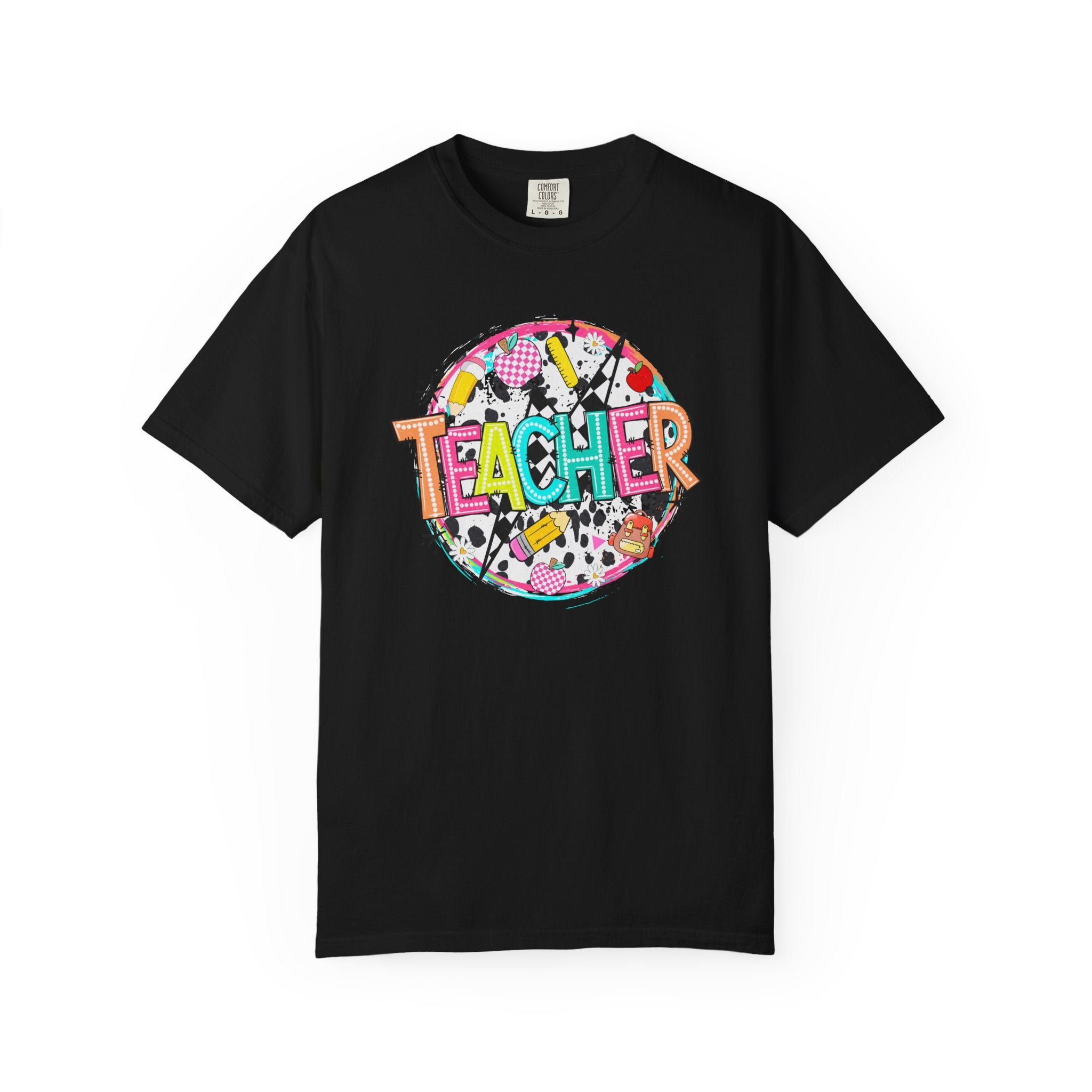 Teacher Graphic T-Shirt — Colorful School Supplies Design