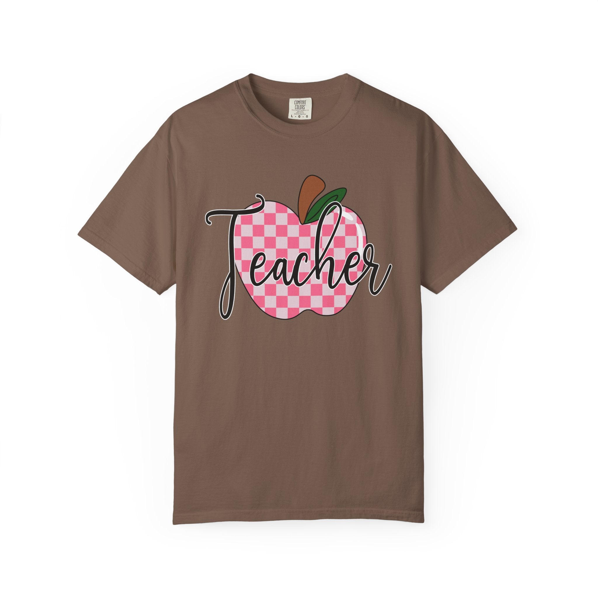 Teacher Apple T-Shirt — Pink Checkered Apple Teacher Tee
